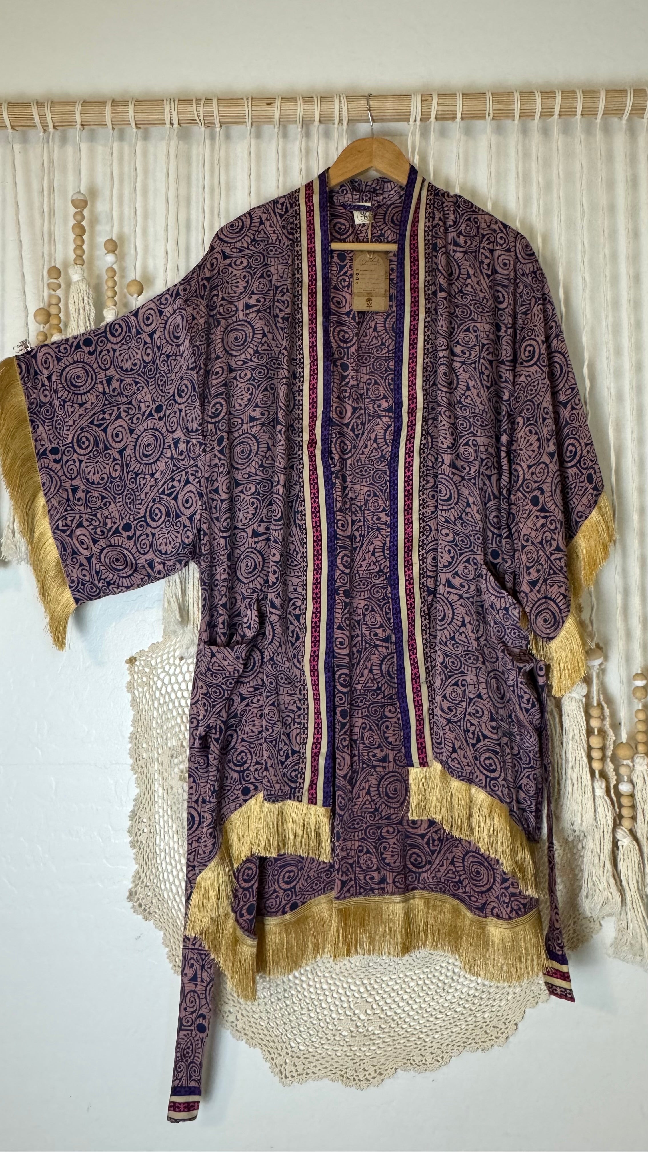 RARE FREE PEOPLE Silk Fringe popular Kimono