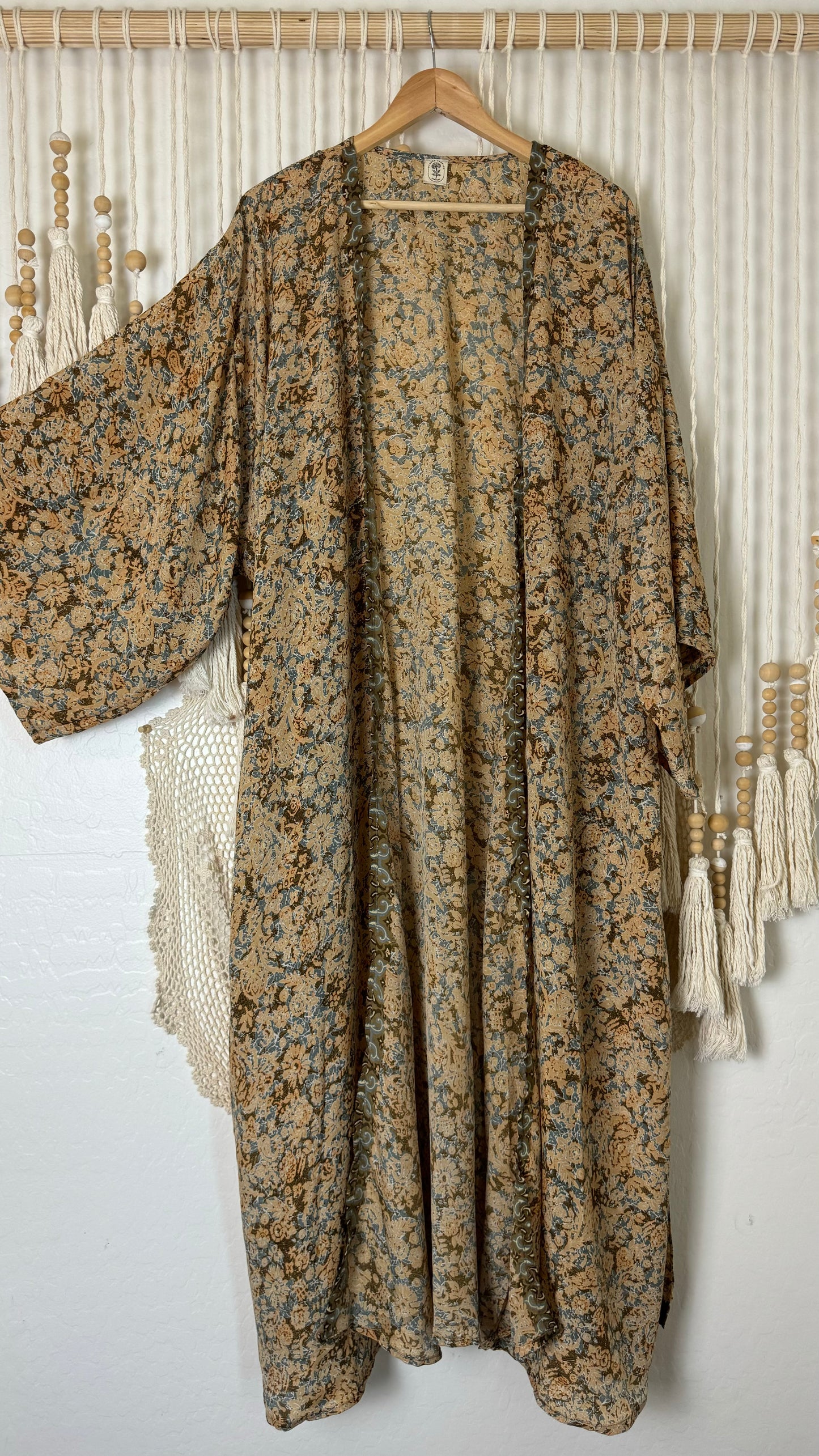 Sage Sari Silk Kimono (Long) 011