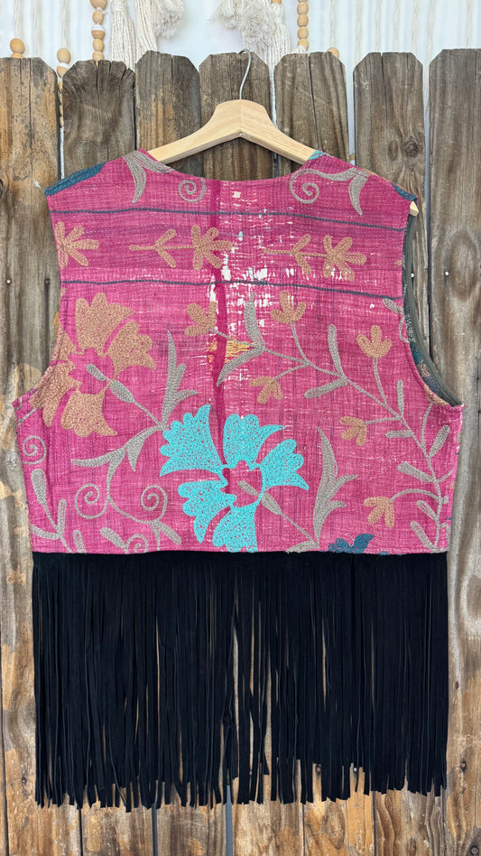 Artisan Textile Vest (Long Fringe - Black) 006