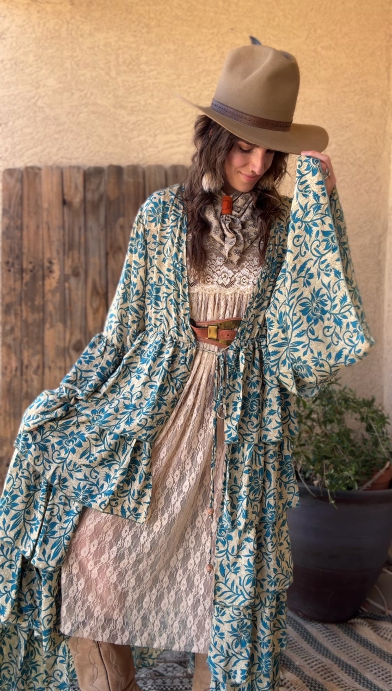 Silk Long Ruffle Kimono - 007