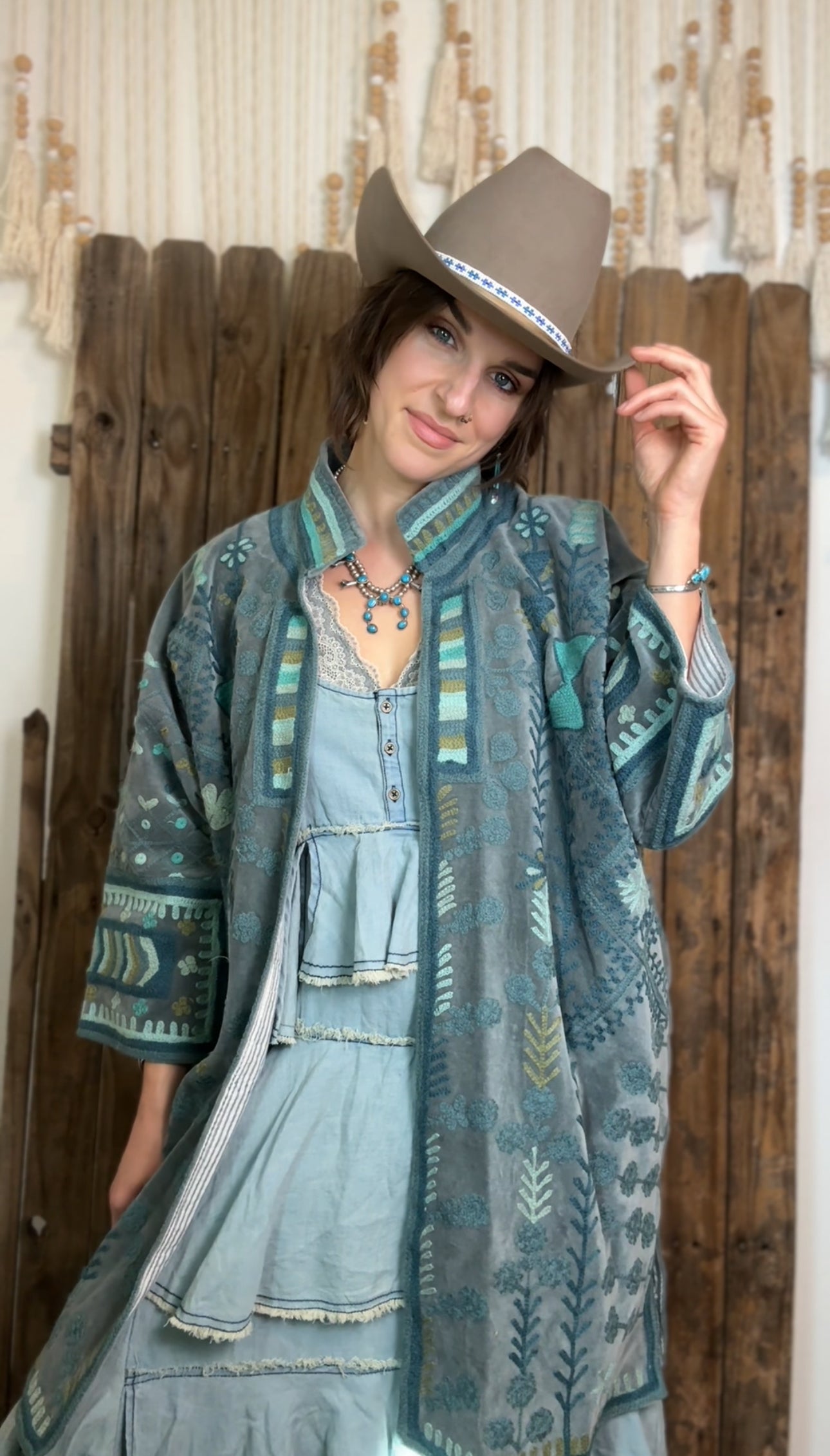 Velvet Embroidered Artisan Coat 001 (Blue)