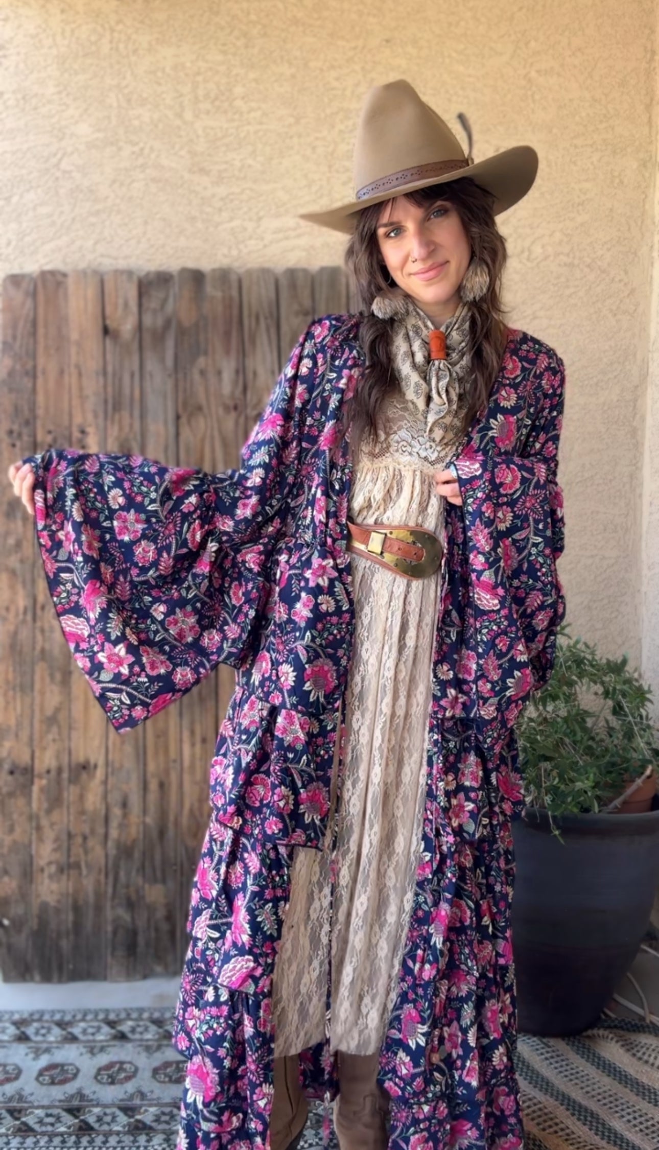 Silk Long Ruffle Kimono - 002