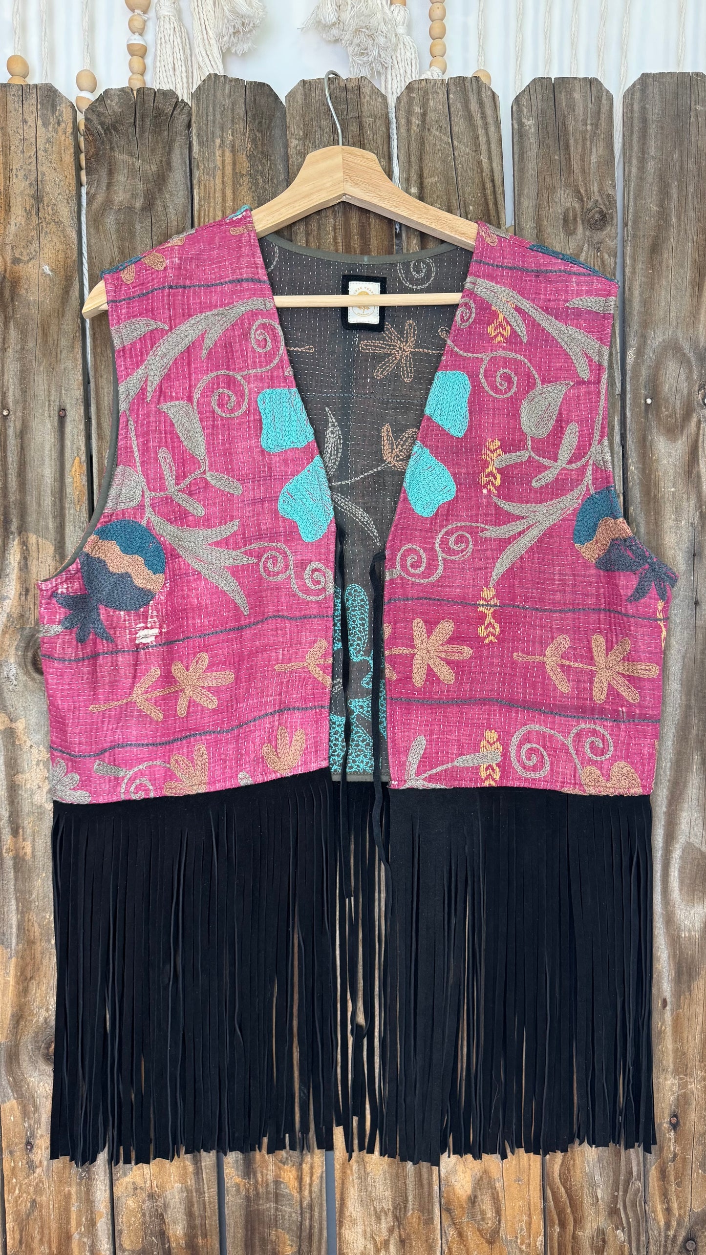 Artisan Textile Vest (Long Fringe - Black) 006