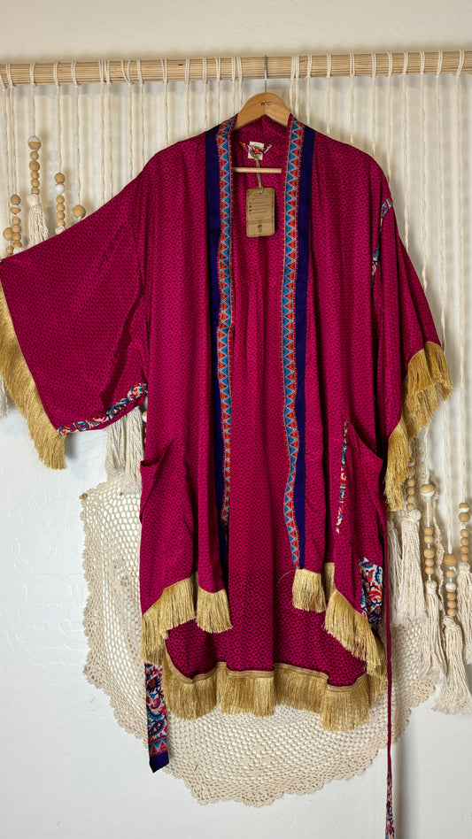 Fringe High-Low Silk Kimono 017