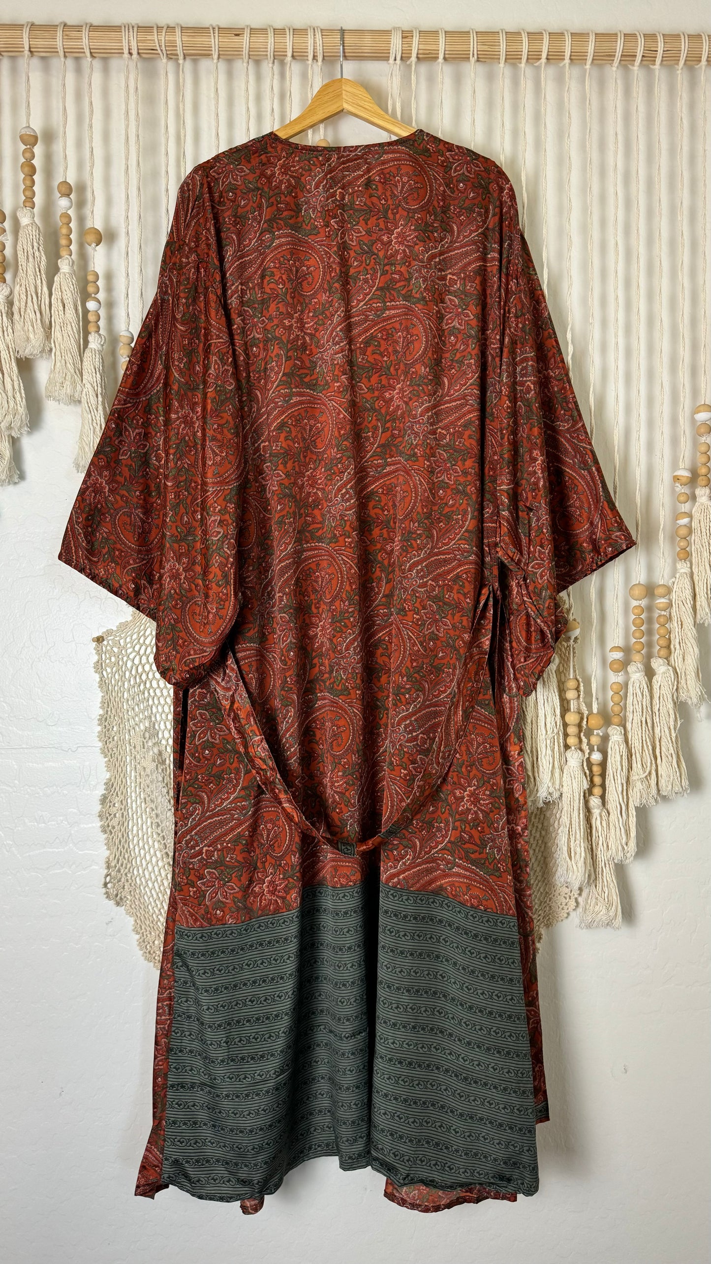 Sage Sari Silk Kimono (Long) 003