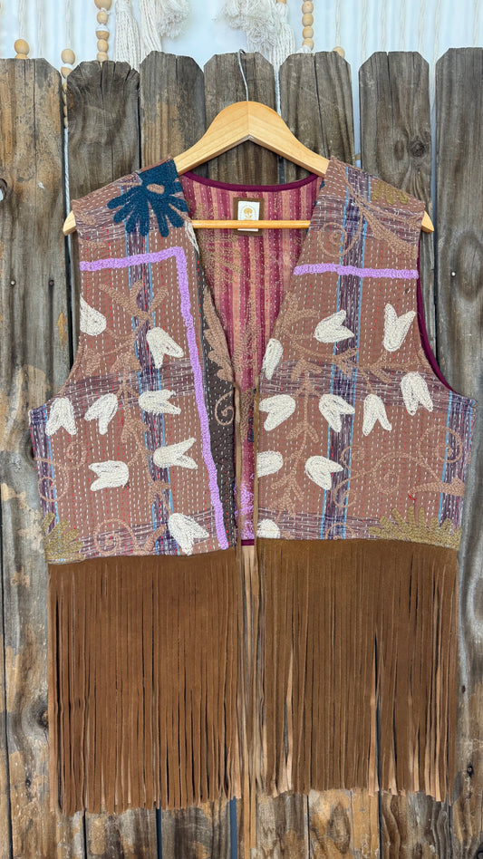 Artisan Textile Vest (Long Fringe - Tan) 018