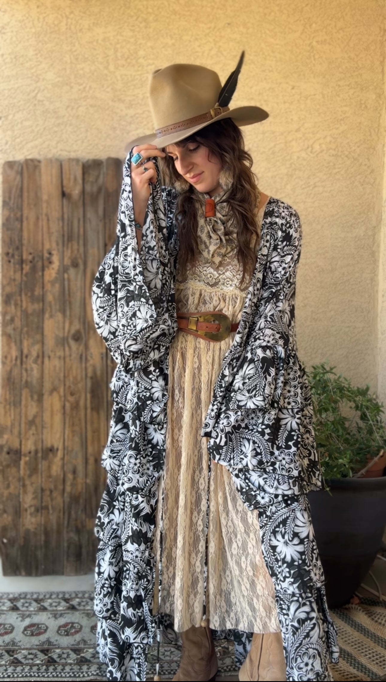 Silk Long Ruffle Kimono - 011