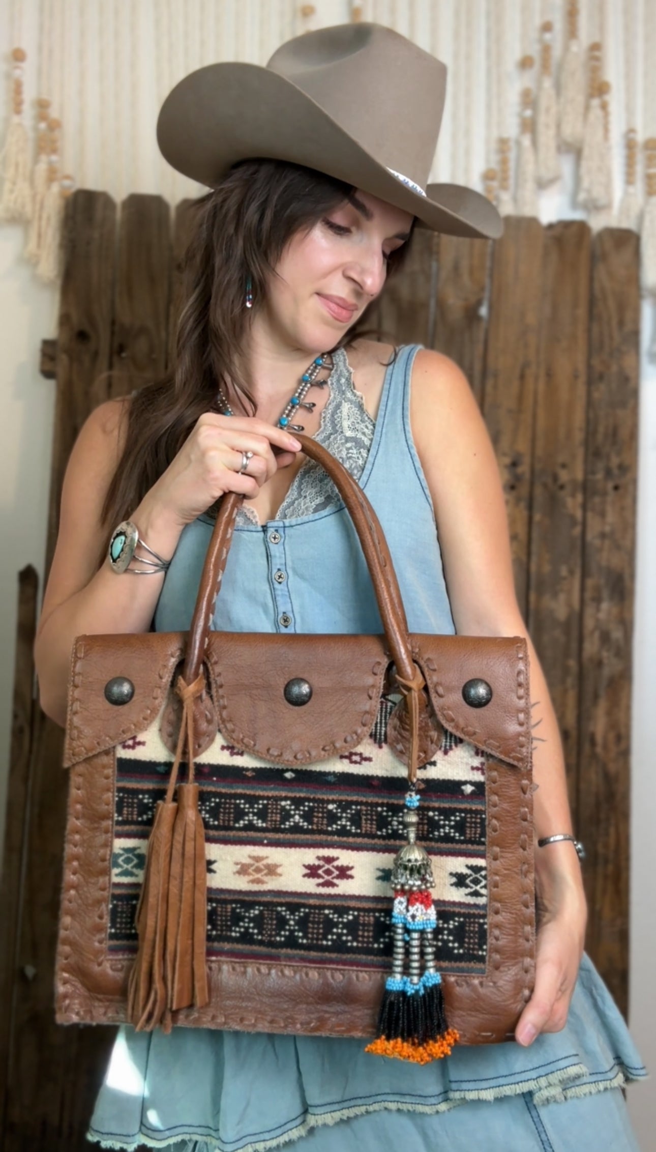 Artisan Leather Kilim Carpet Handbag 005