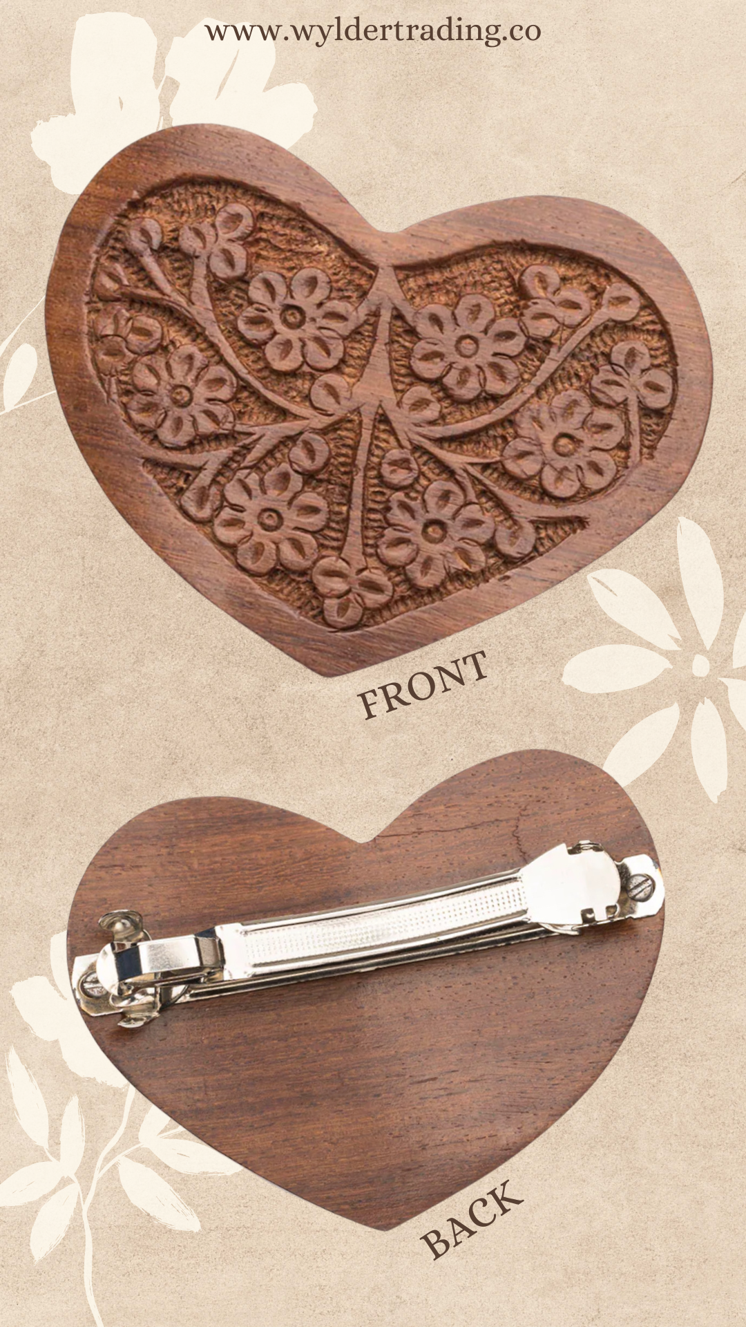 Large Hand Carved Heart Barrette + Bolo Slide