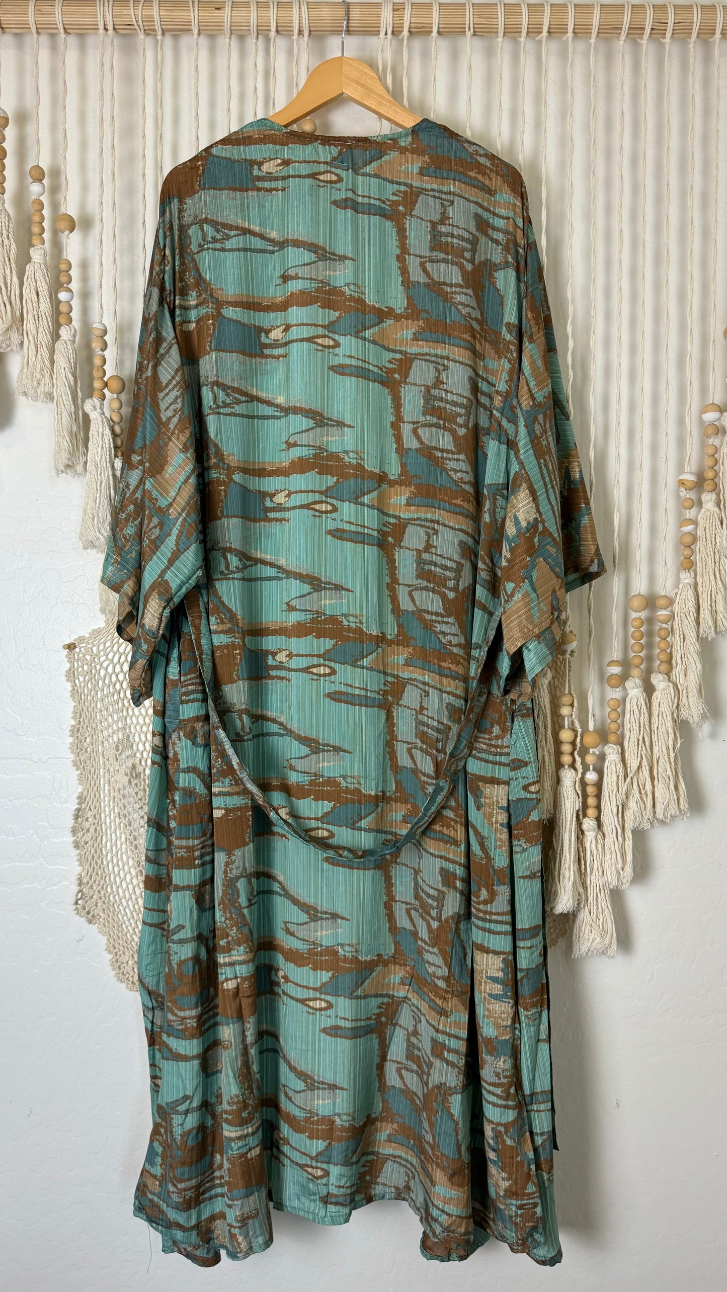 Sage Sari Silk Kimono (Long) 014