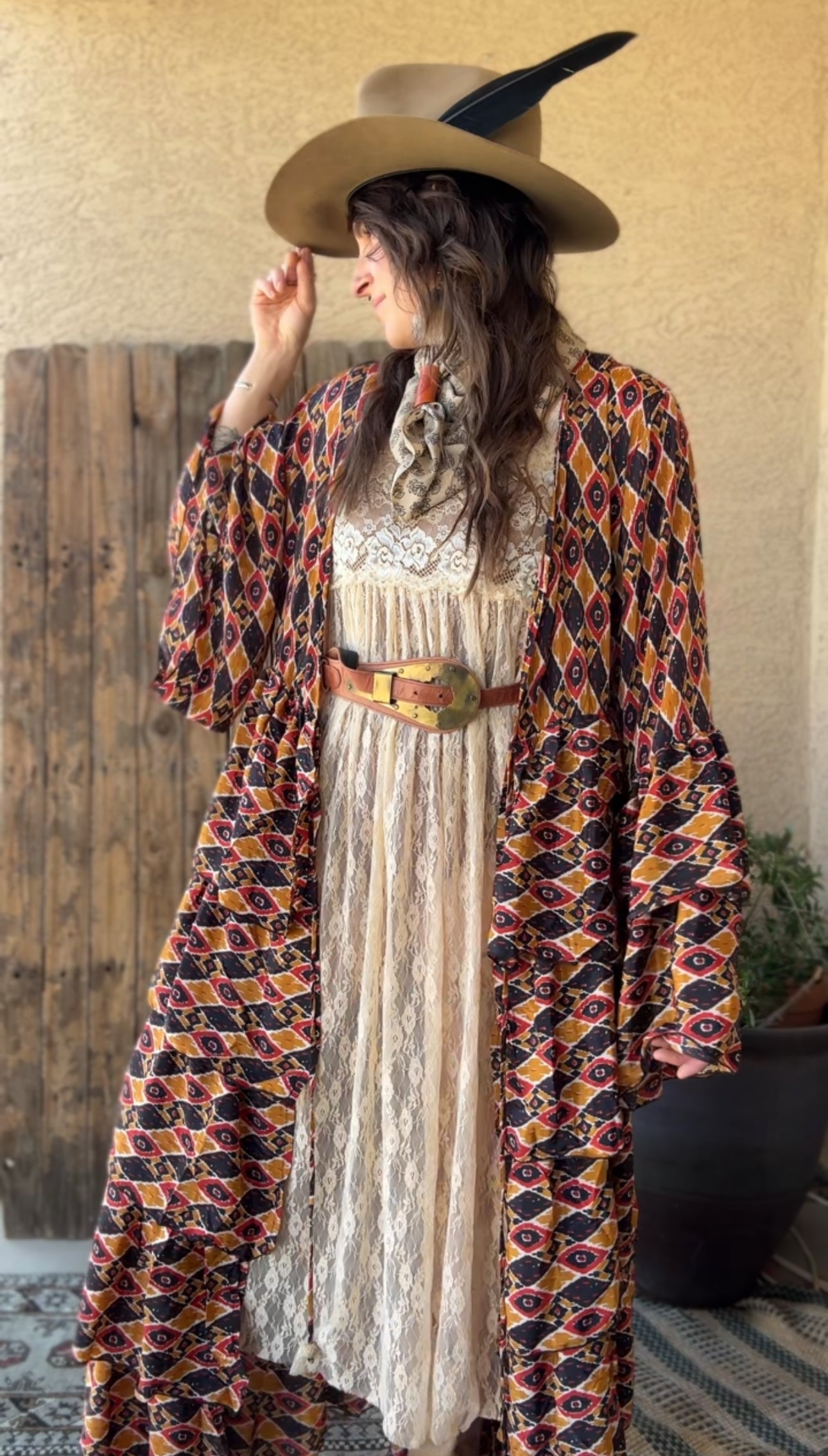 Silk Long Ruffle Kimono - 006