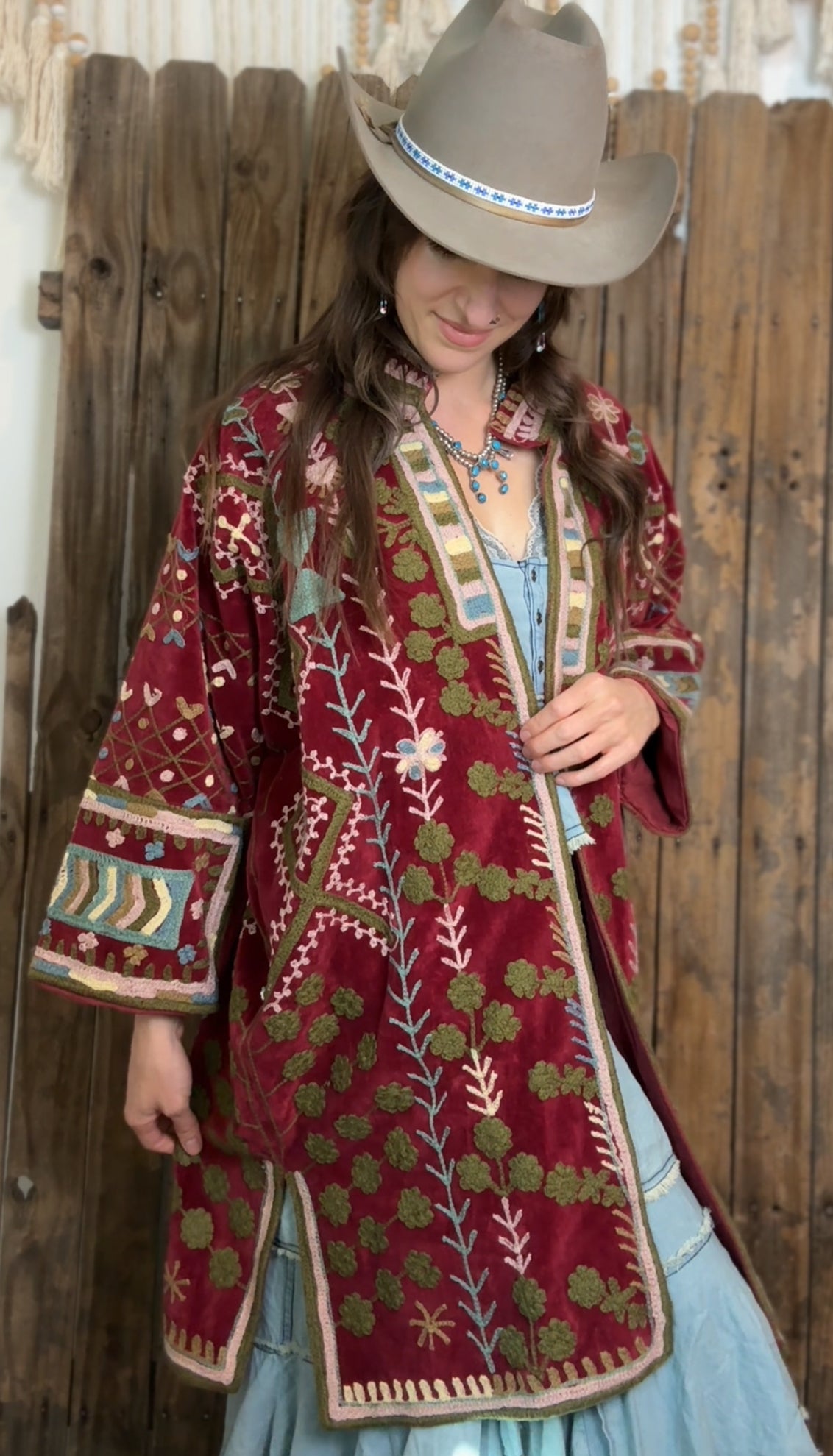 Velvet Embroidered Artisan Coat 001 (Red)