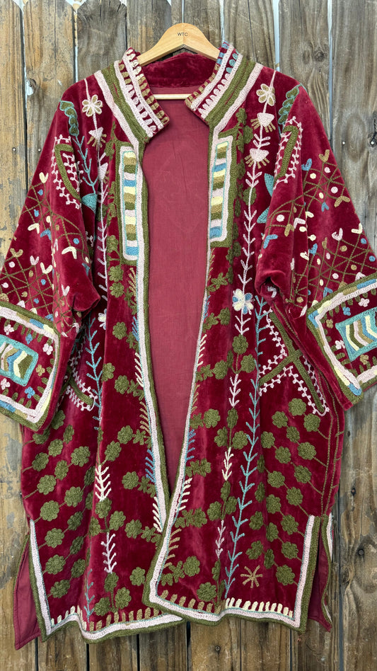 Velvet Embroidered Artisan Coat 001 (Red)