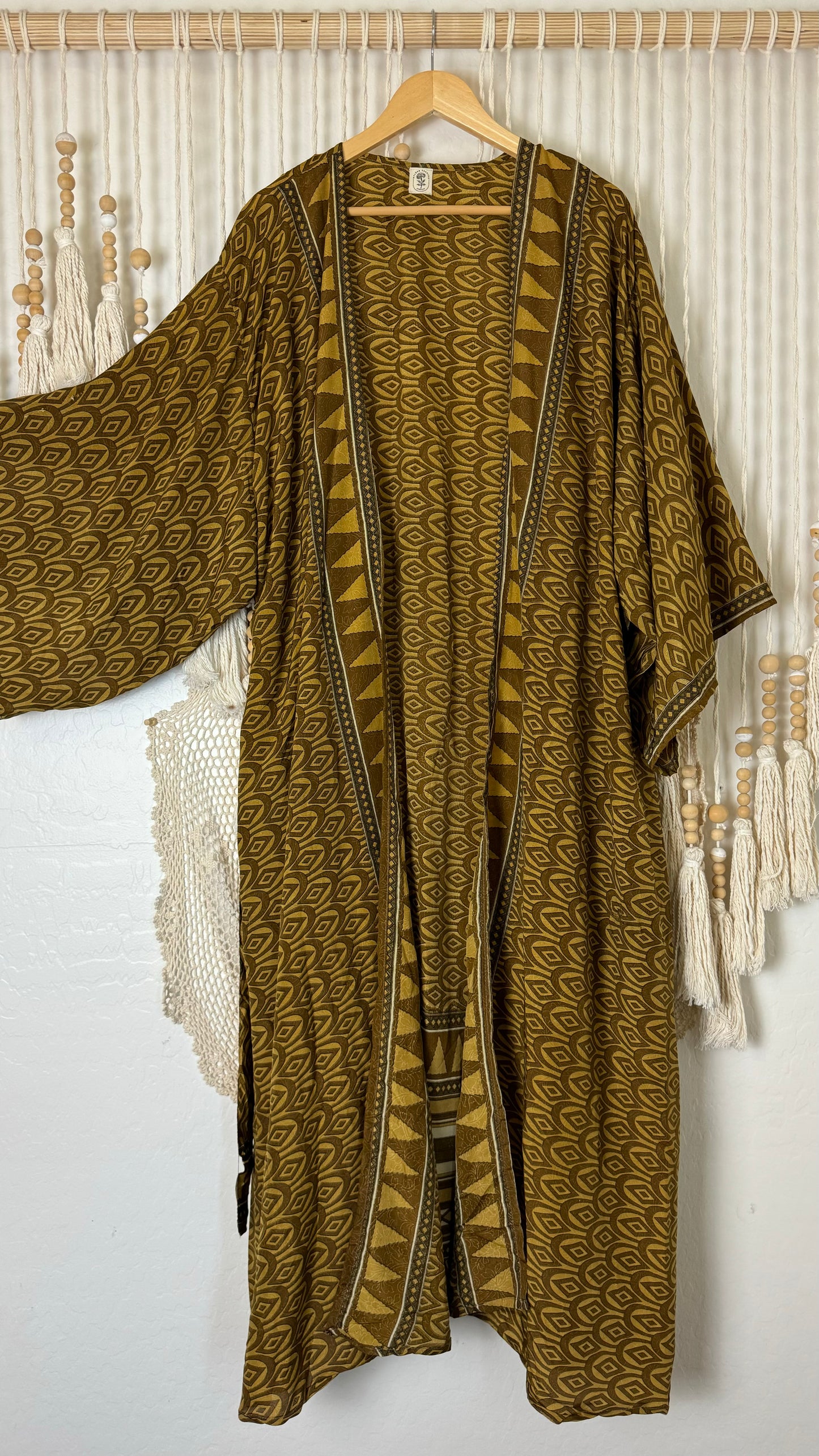 Sage Sari Silk Kimono (Long) 008