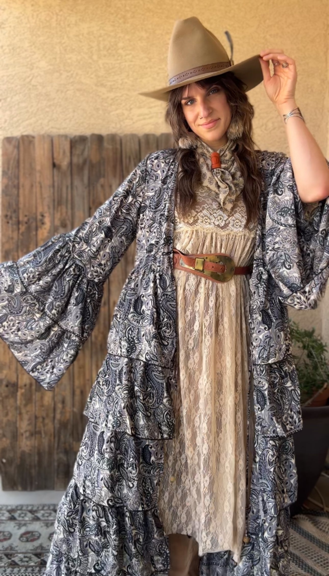 Silk Long Ruffle Kimono - 008