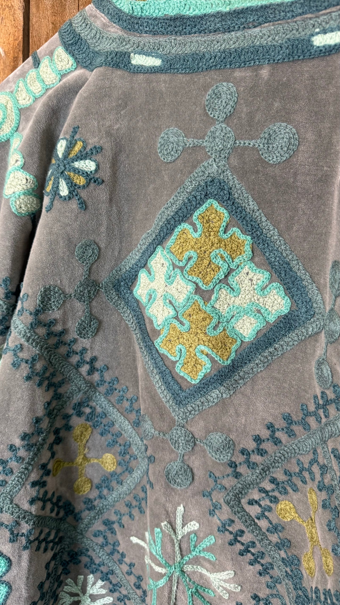 Velvet Embroidered Artisan Coat 001 (Blue)