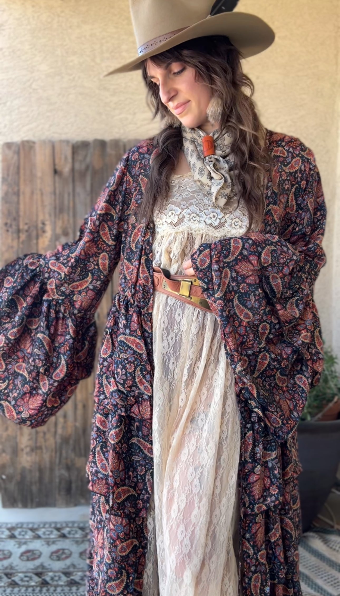 Silk Long Ruffle Kimono - 005