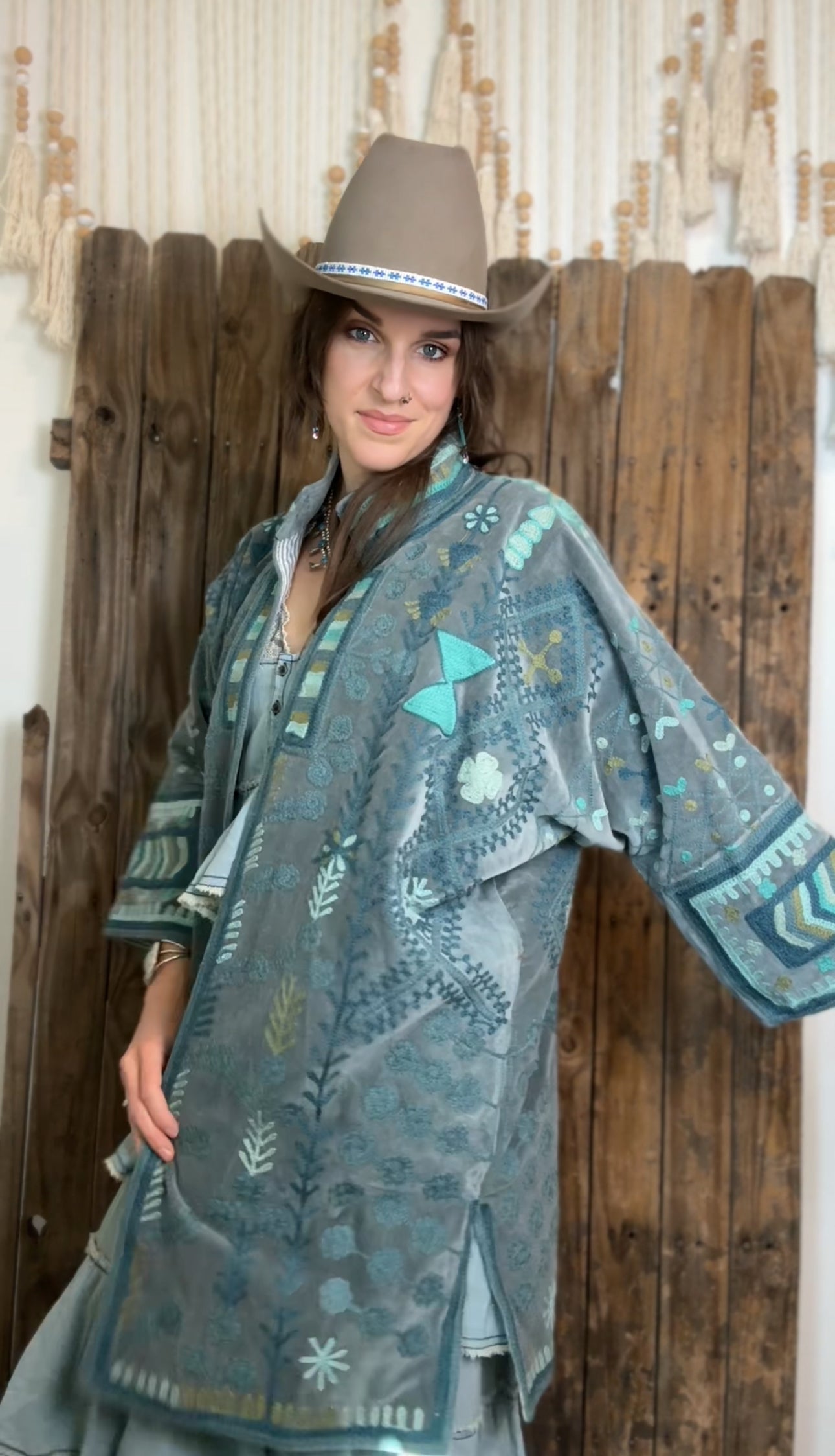 Velvet Embroidered Artisan Coat 001 (Blue)