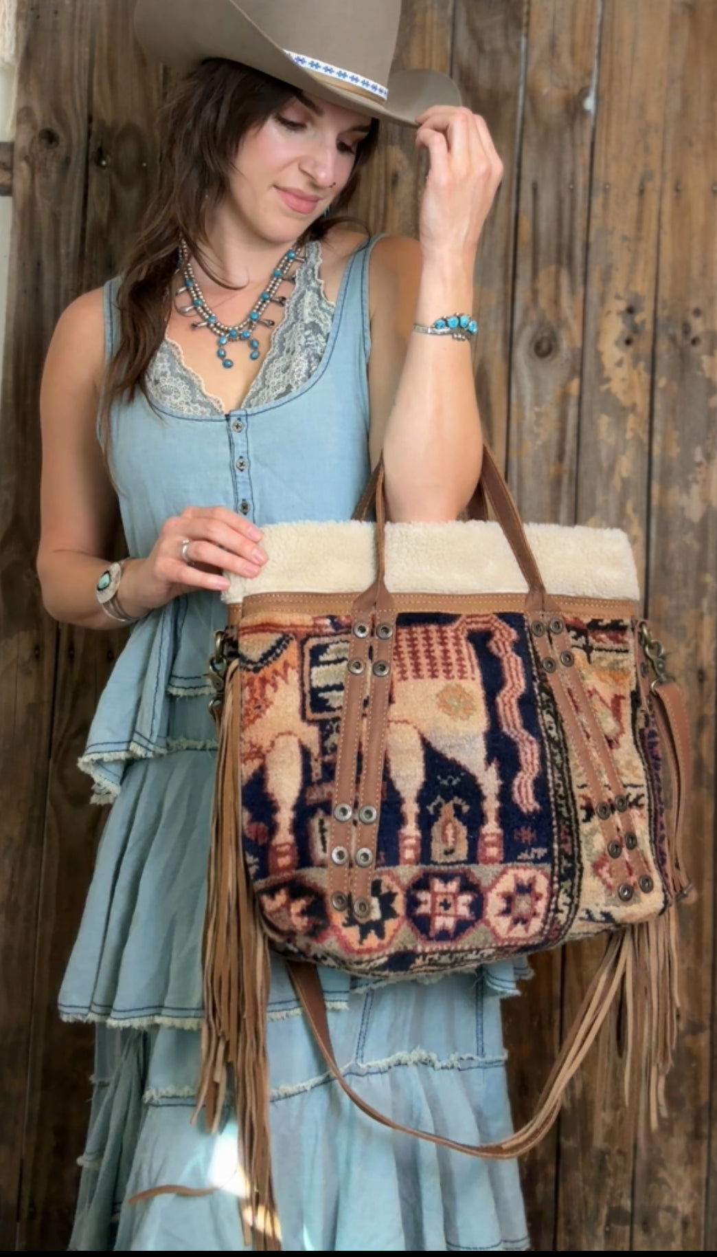 Artisan Leather Kilim Carpet Handbag 004