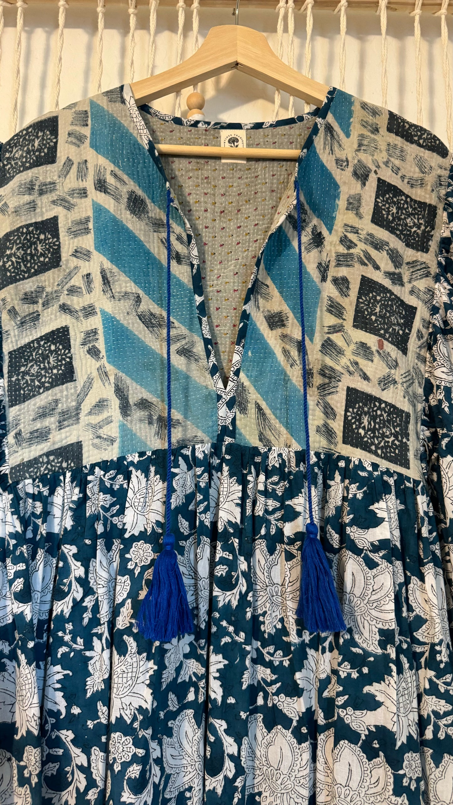 Kestrel Kantha Cotton Dress - Cornflower 002