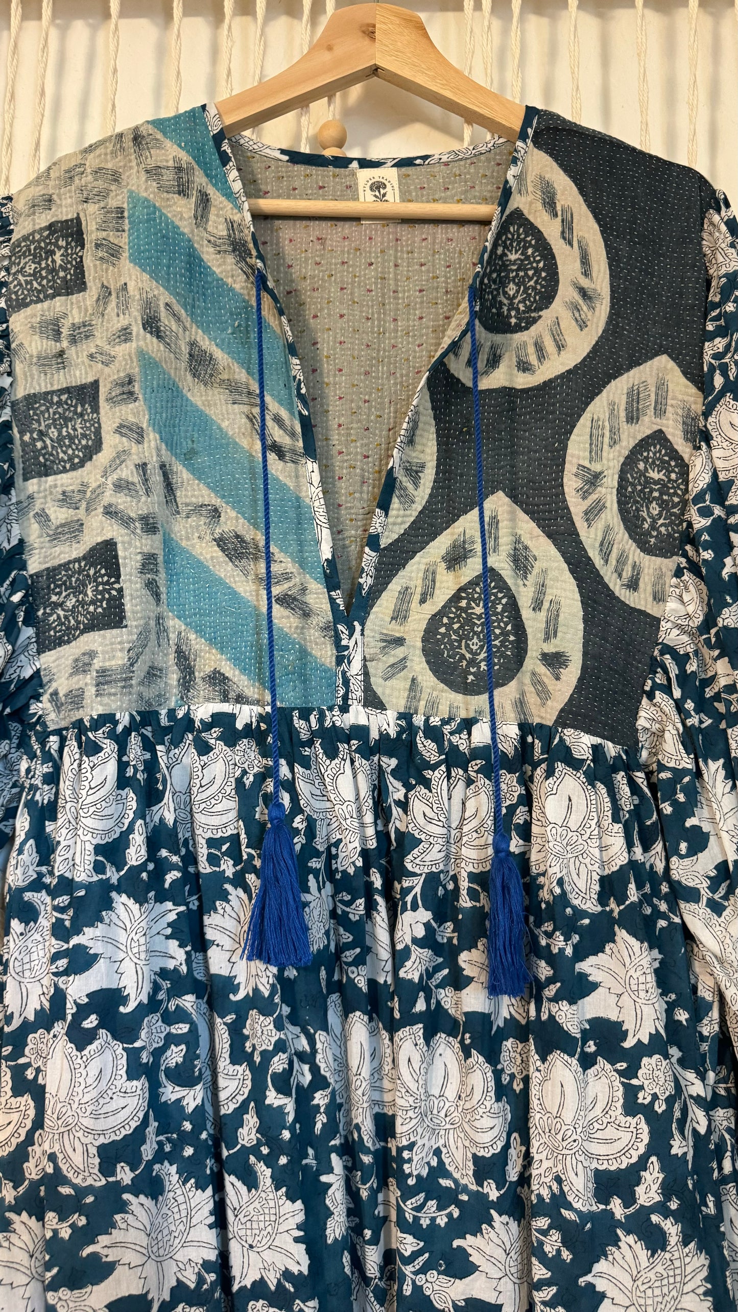 Kestrel Kantha Cotton Dress - Cornflower 004