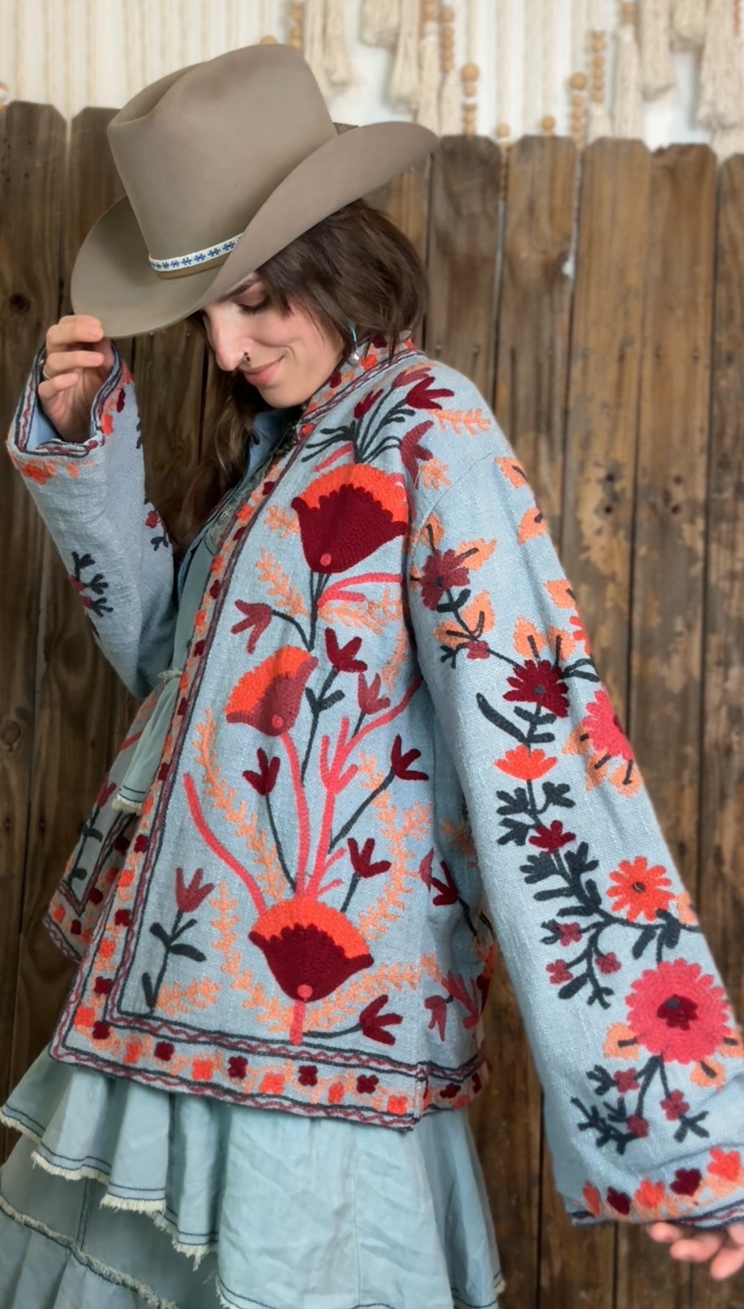 Embroidered Artisan Coat 011 (Light Blue)