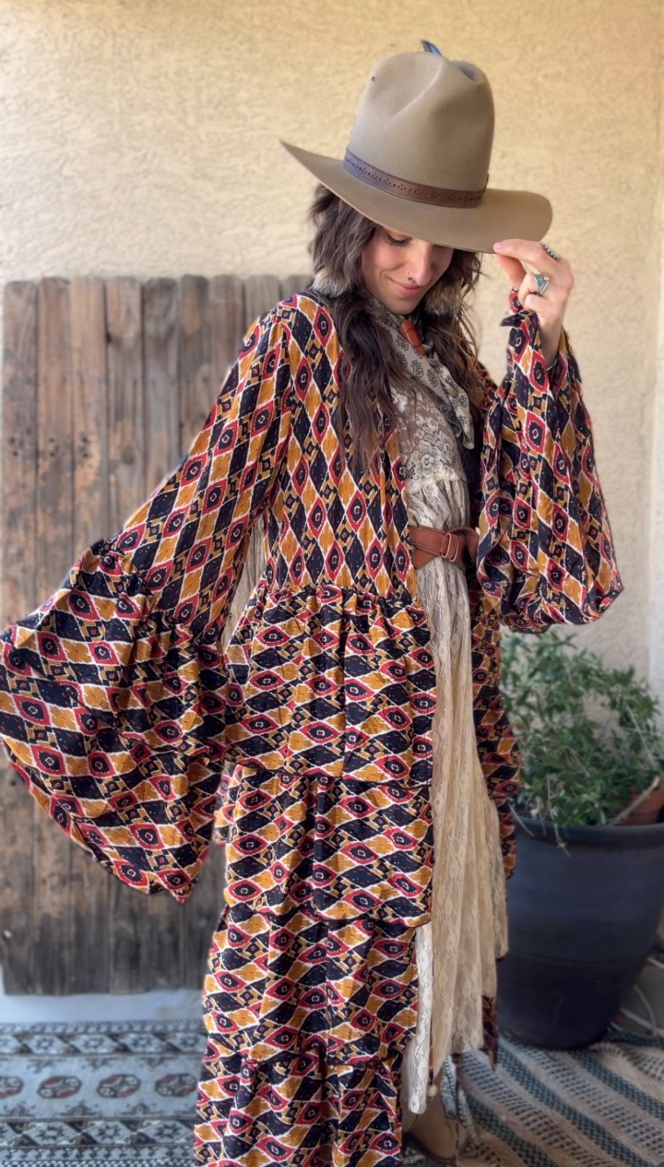 Silk Long Ruffle Kimono - 006