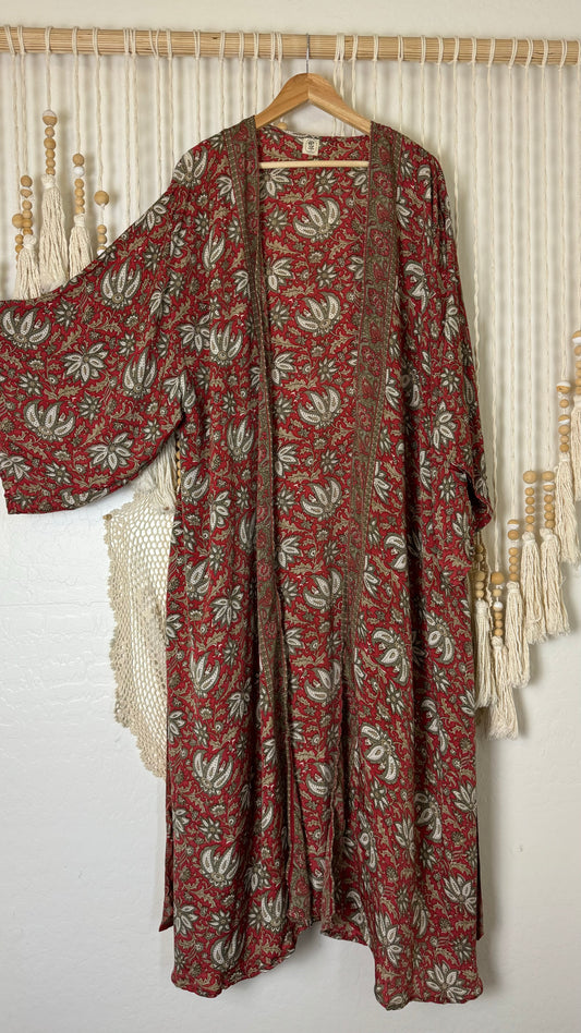 Sage Sari Silk Kimono (Long) 002