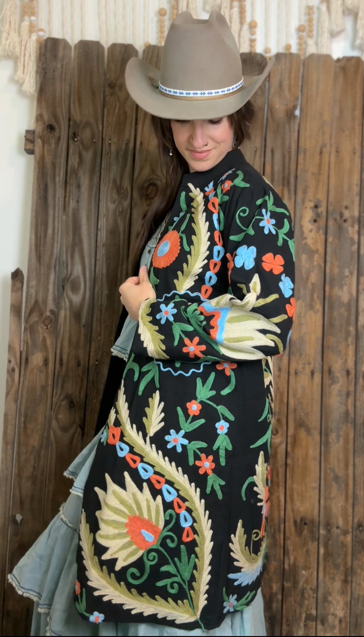 Suzani Artisan Coat 003 (Black and Multicolor)