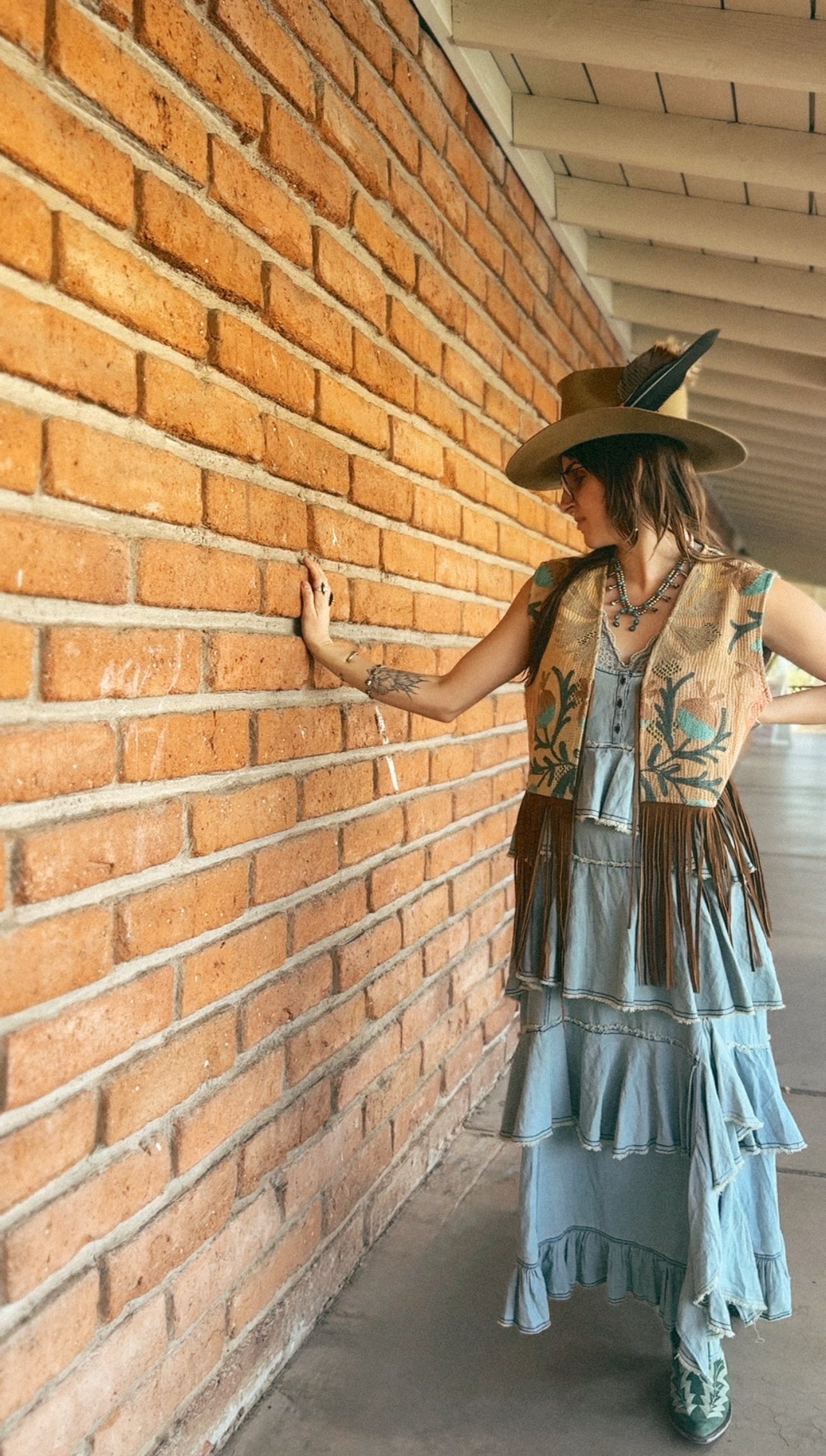 Artisan Textile Vest (Long Fringe - Tan) 013