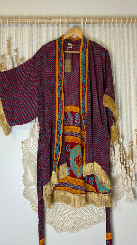 Fringe High-Low Silk Kimono 001