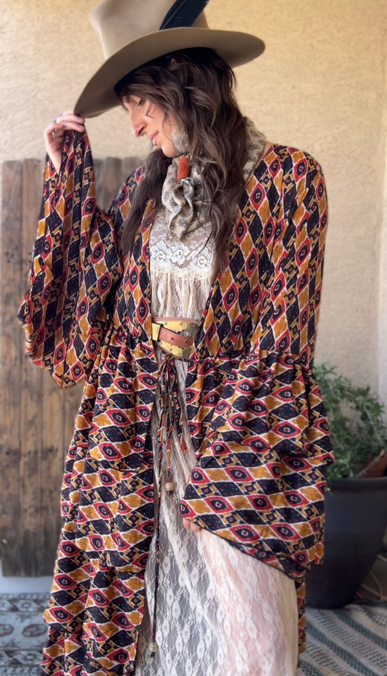 Silk Long Ruffle Kimono - 006