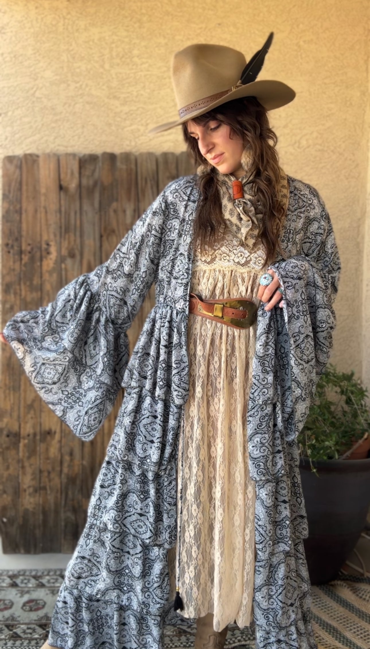 Silk Long Ruffle Kimono - 010