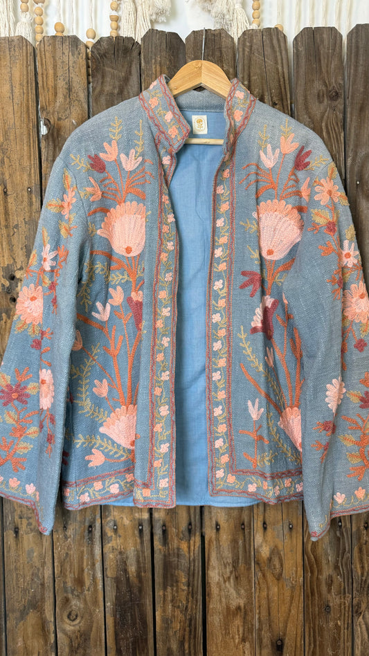 Embroidered Artisan Coat 011 (Light Blue)