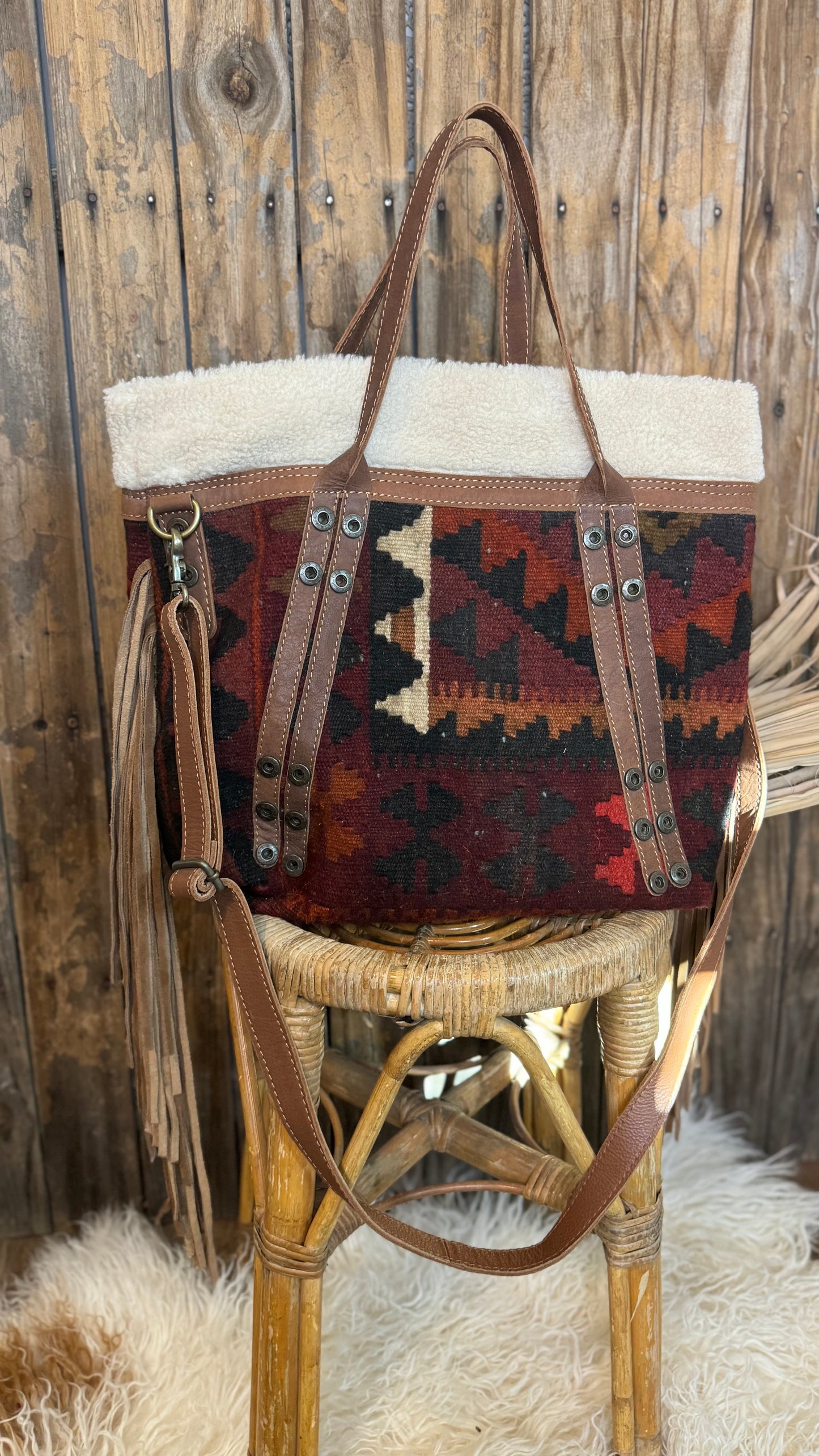 Artisan Leather Kilim Carpet Handbag 003