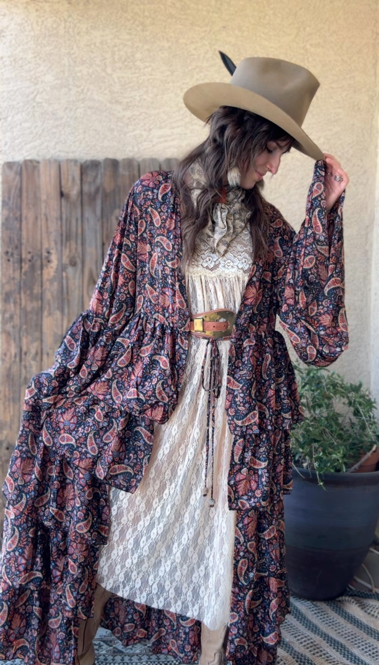 Silk Long Ruffle Kimono - 005