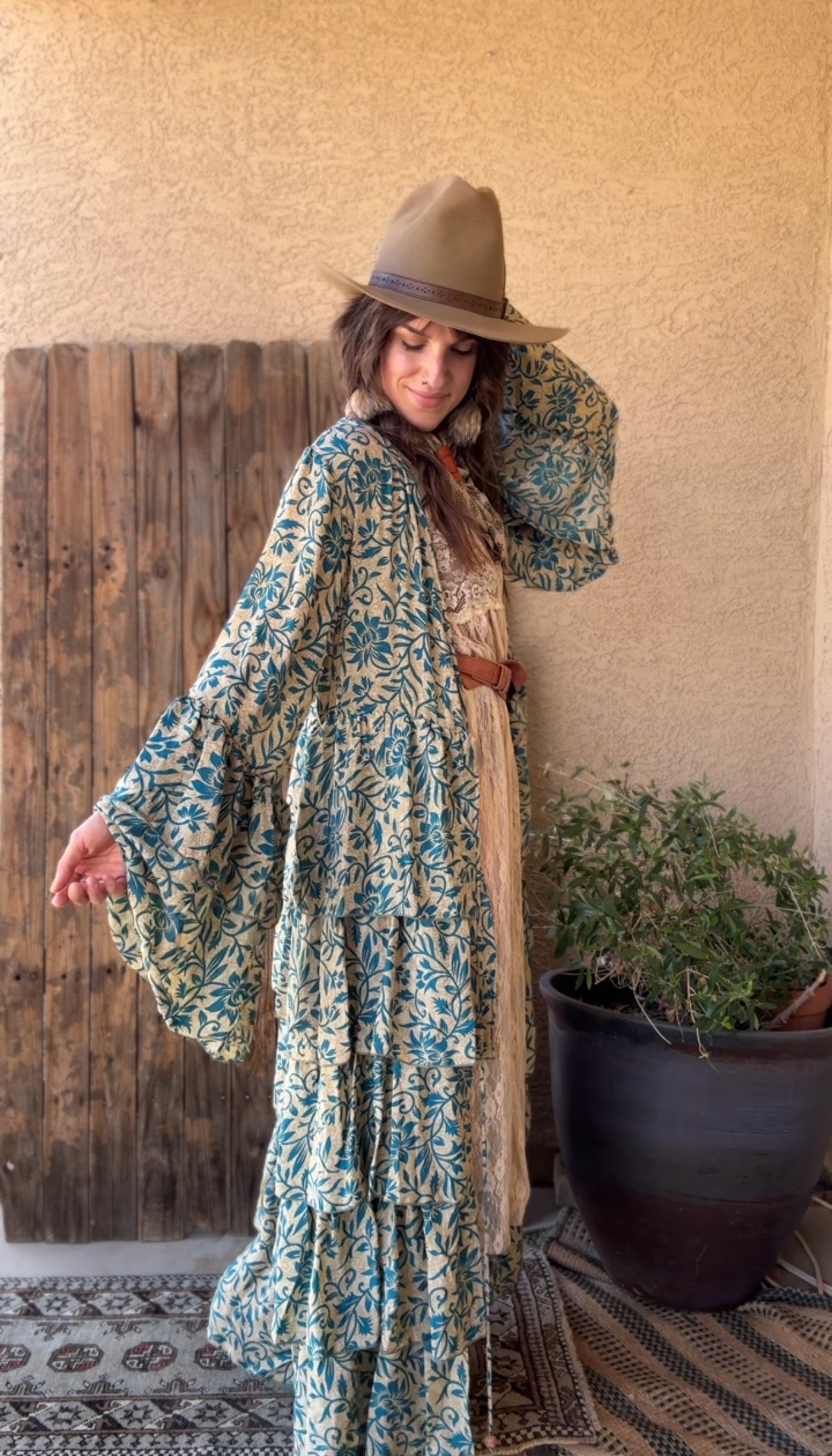 Silk Long Ruffle Kimono - 007