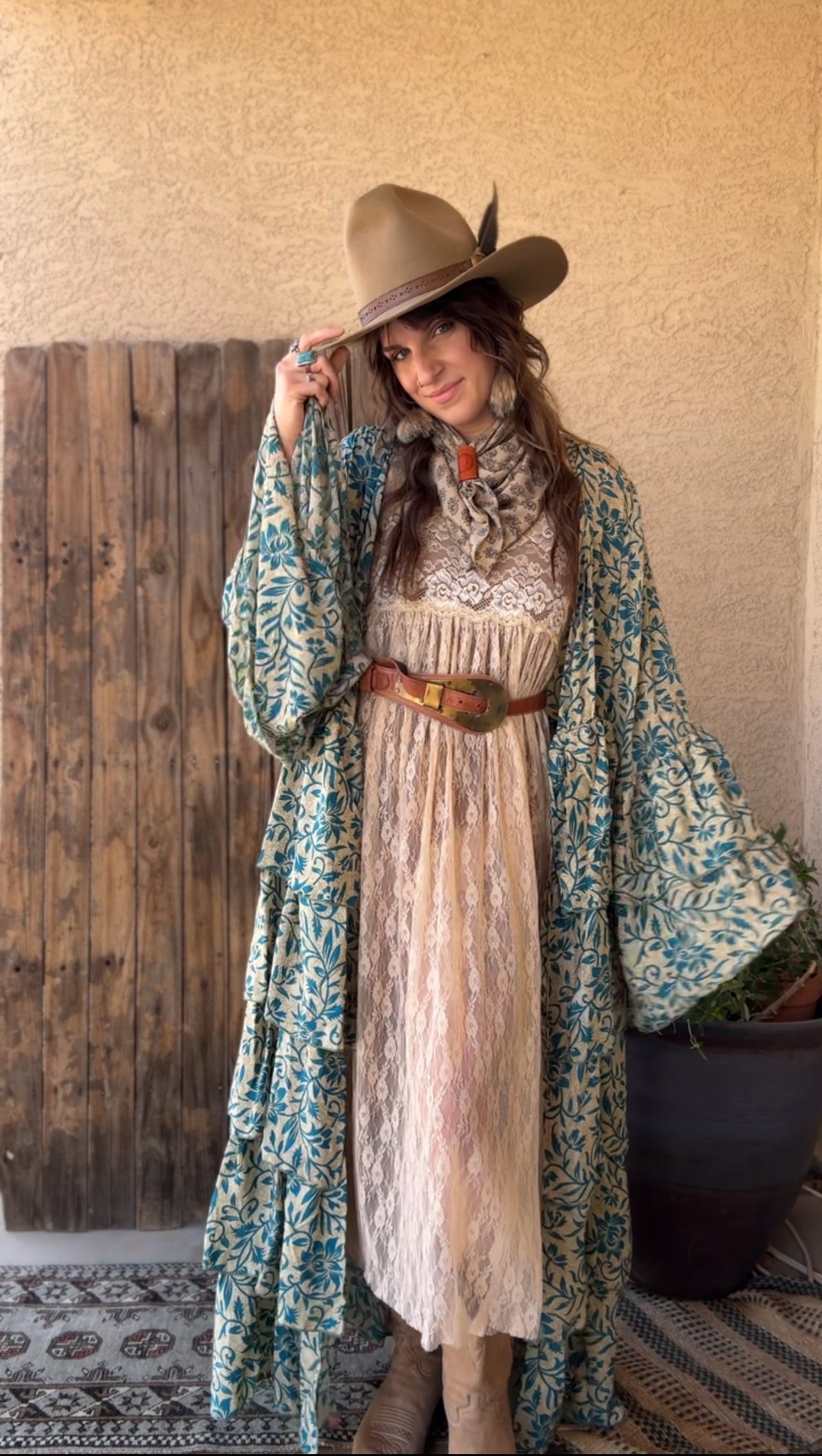 Silk Long Ruffle Kimono - 007