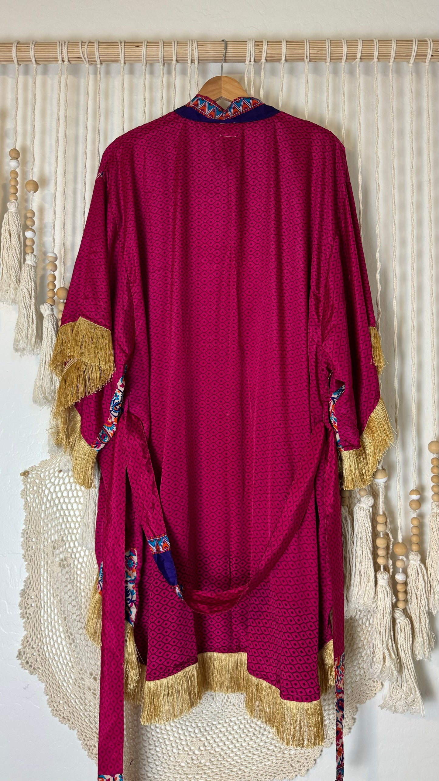 Fringe High-Low Silk Kimono 017