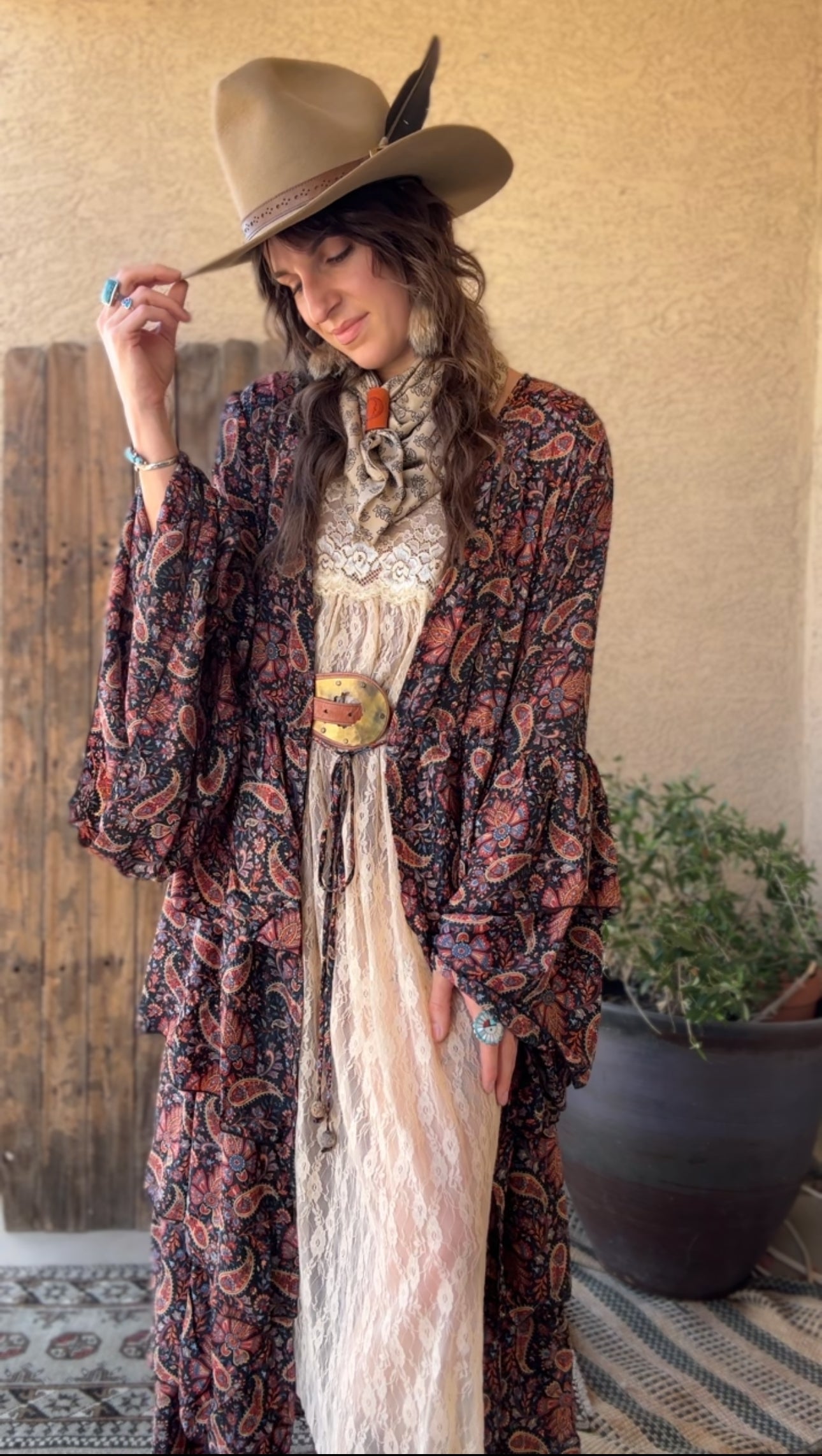 Silk Long Ruffle Kimono - 005