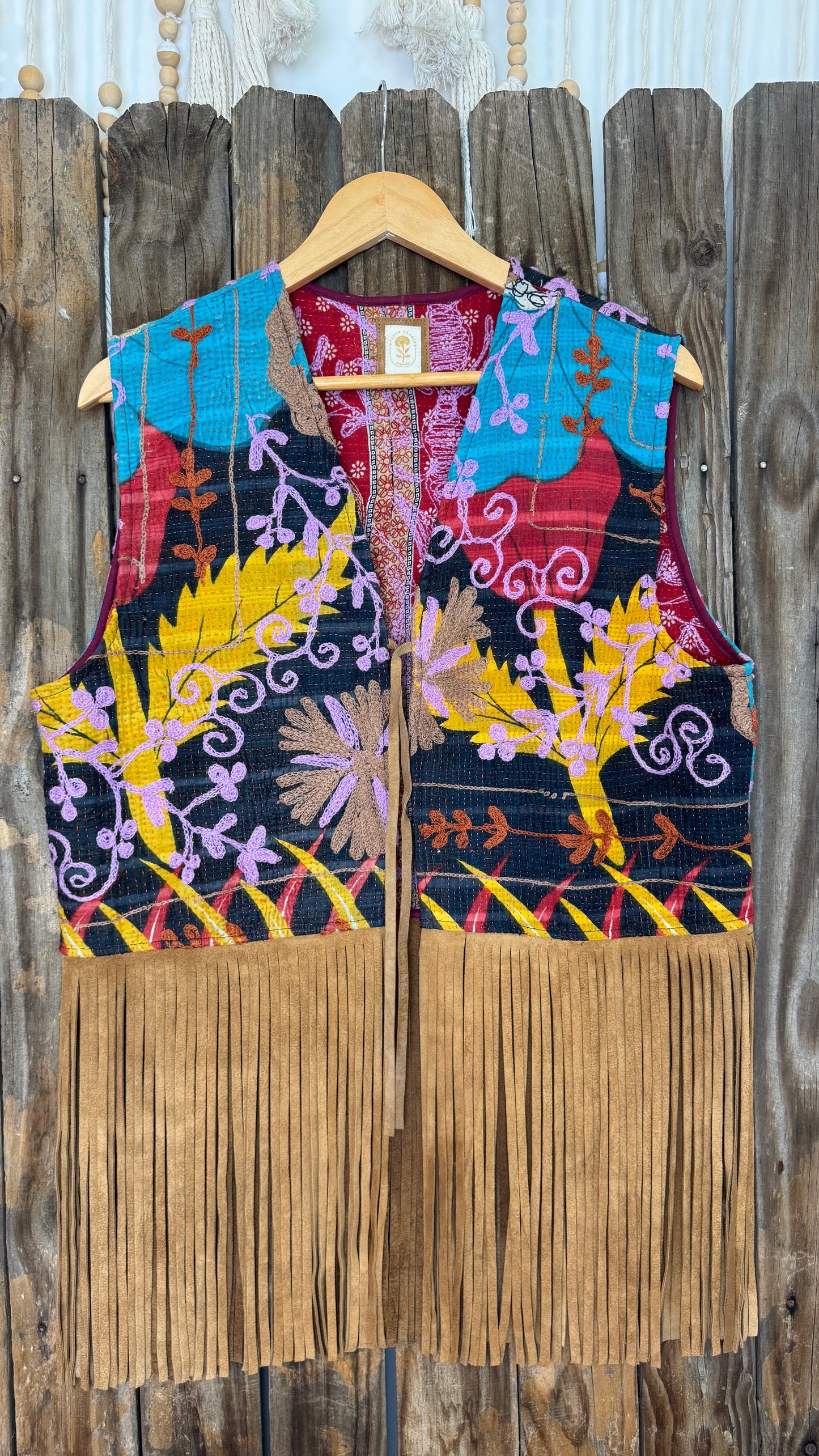 Artisan Textile Vest (Long Fringe - Tan) 012