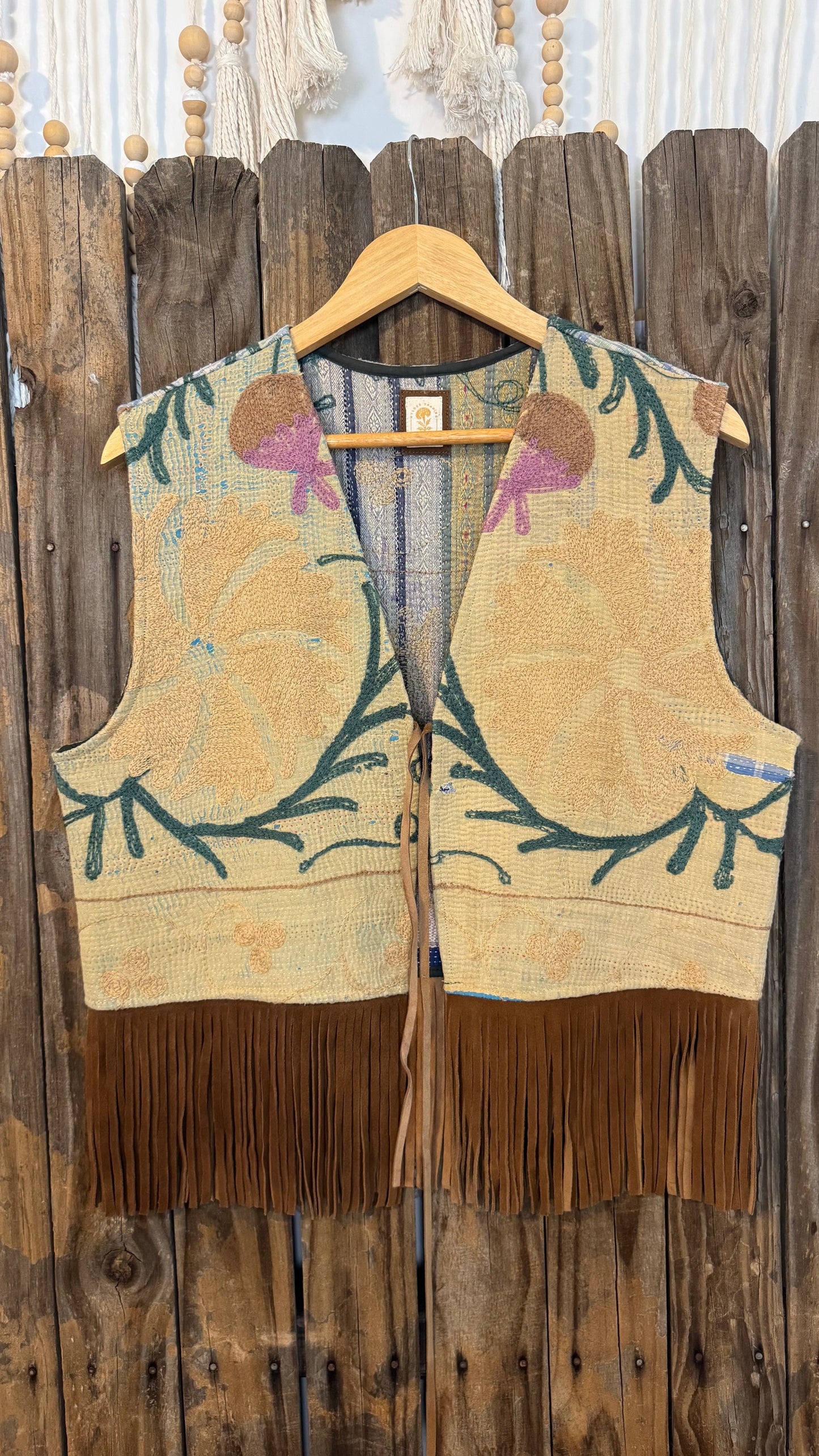 Artisan Textile Vest (Short Fringe - Tan) 010