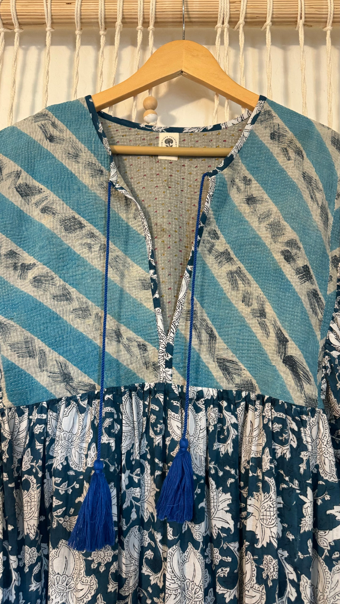 Kestrel Kantha Cotton Dress - Cornflower 005