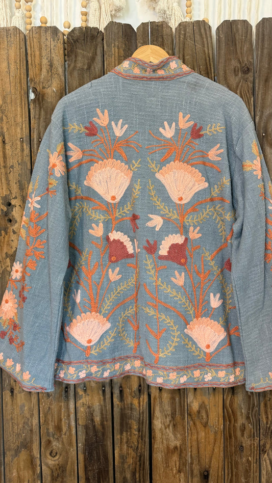 Embroidered Artisan Coat 011 (Light Blue)