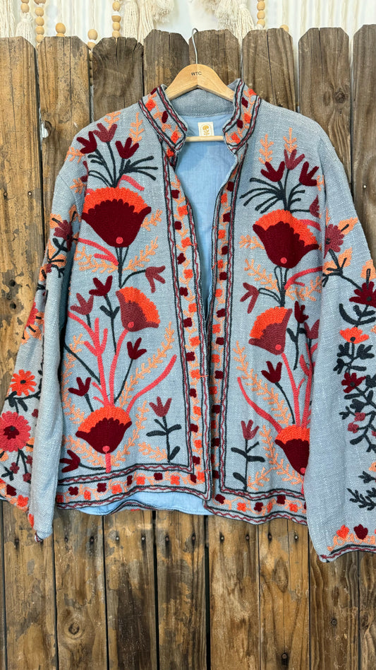 Embroidered Artisan Coat 010 (Light Blue)