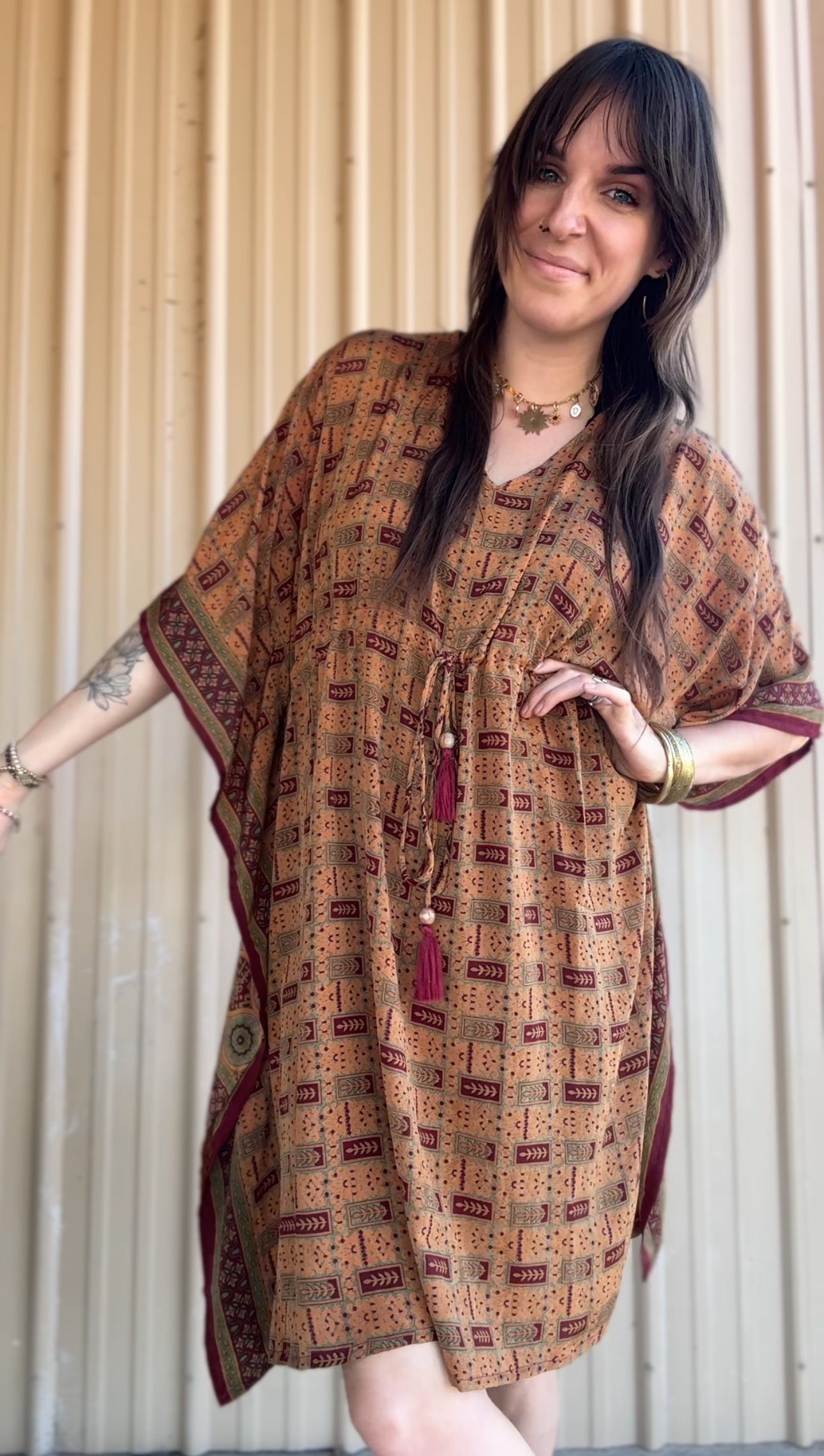 Midi Silk Kaftan Dress 017