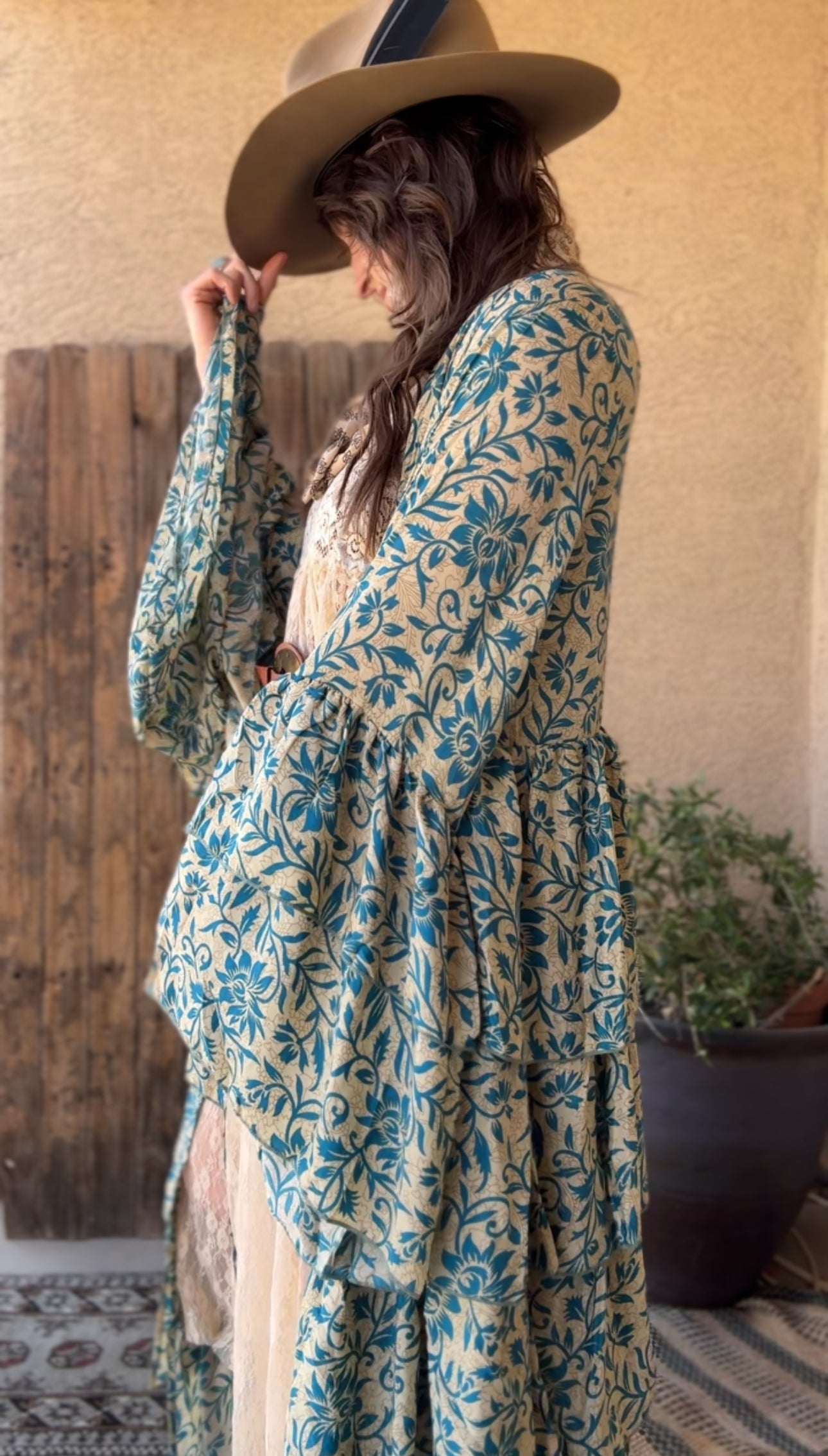 Silk Long Ruffle Kimono - 007