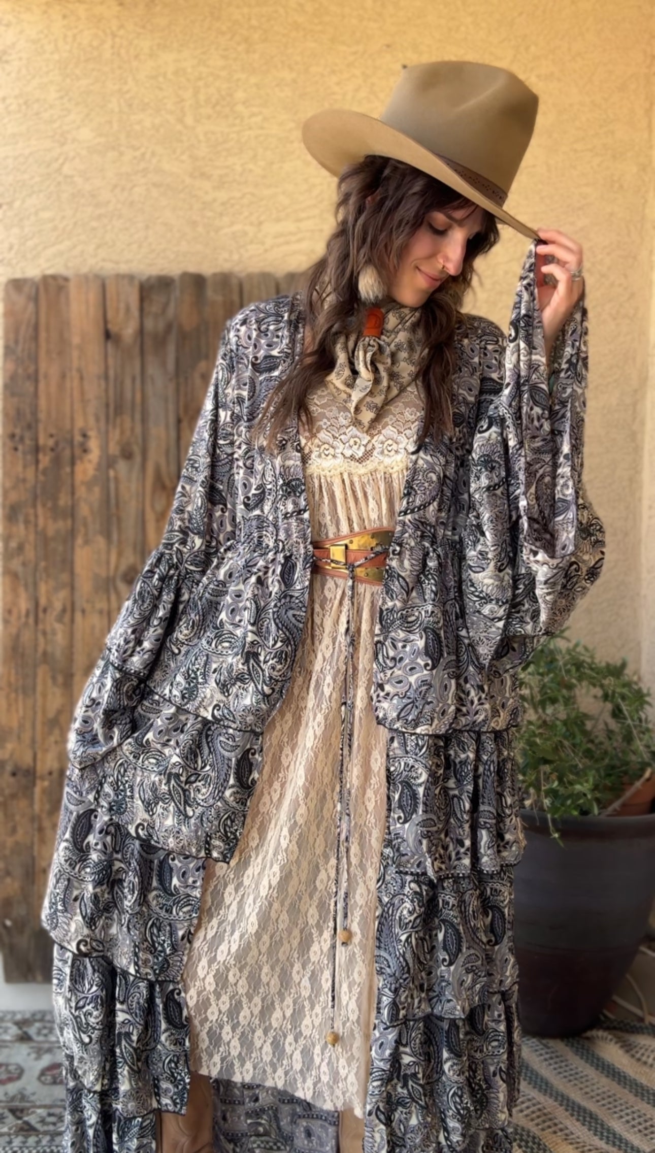 Silk Long Ruffle Kimono - 008