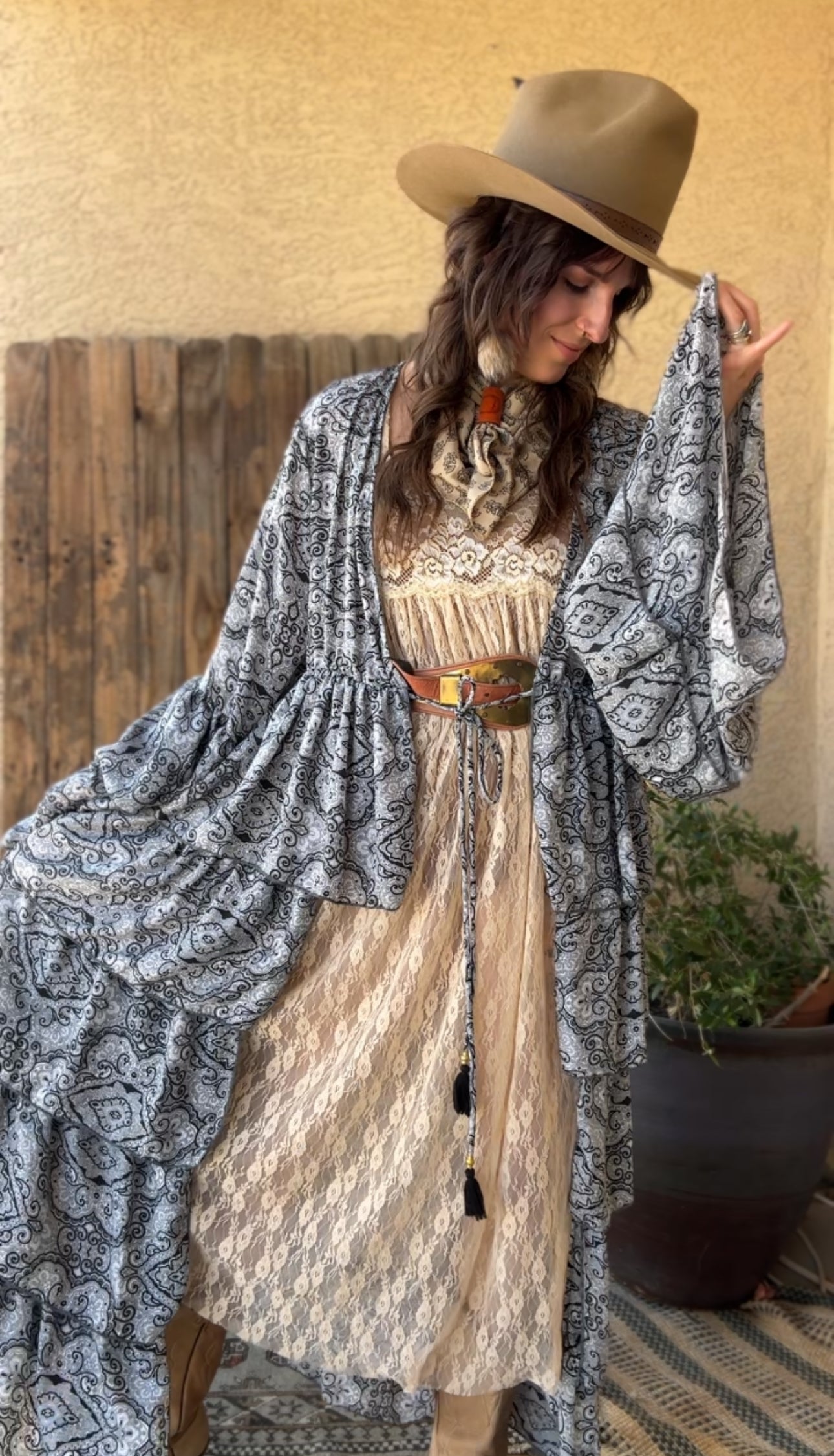 Silk Long Ruffle Kimono - 010