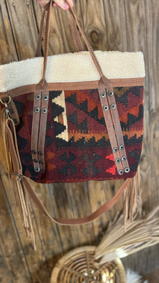 Artisan Leather Kilim Carpet Handbag 003